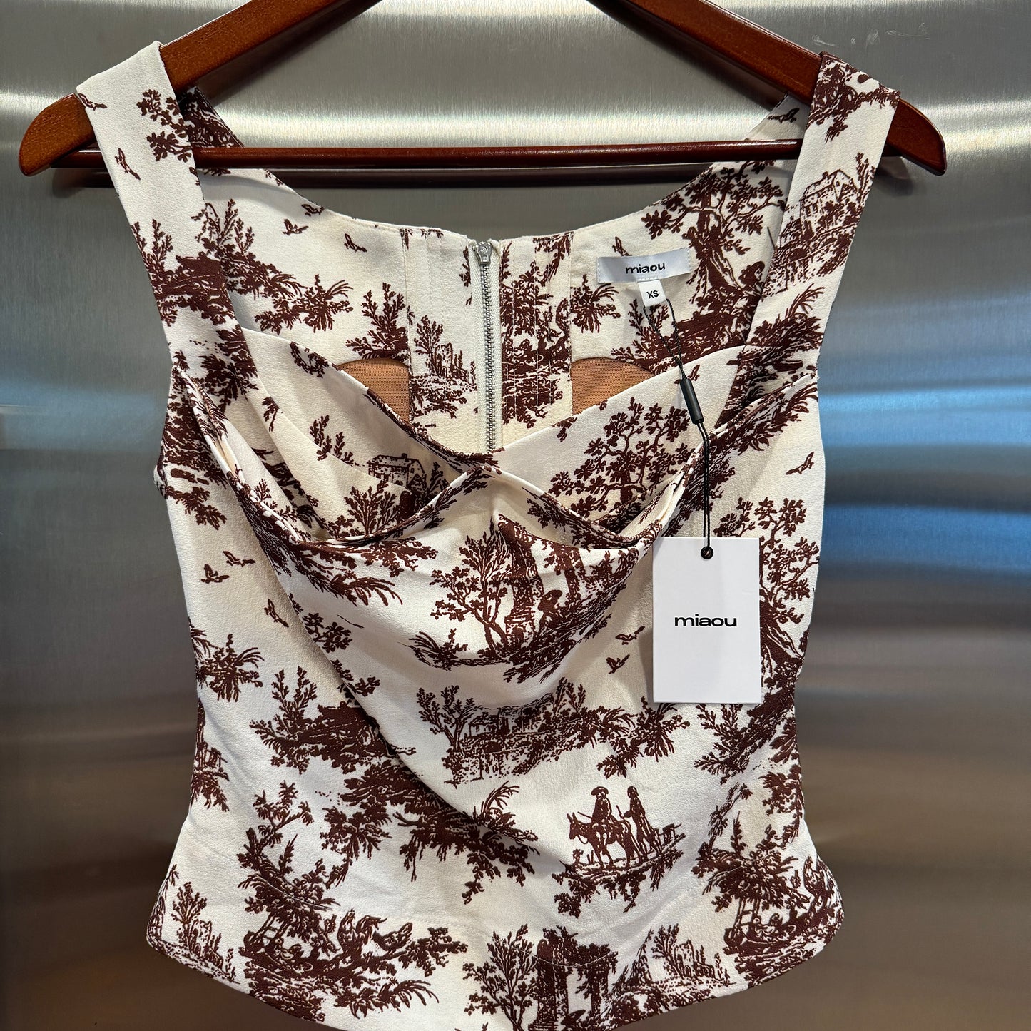 Miaou Imogene Corset in Brown Toile Top Stretch Crepe Fabric