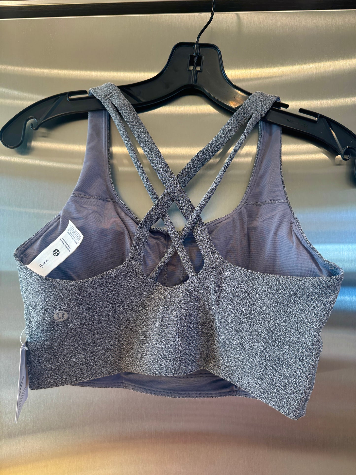 Lululemon Energy Long Line Evolve Bra Top in Herringbone Grey Intertwine Texture Black / White Woven