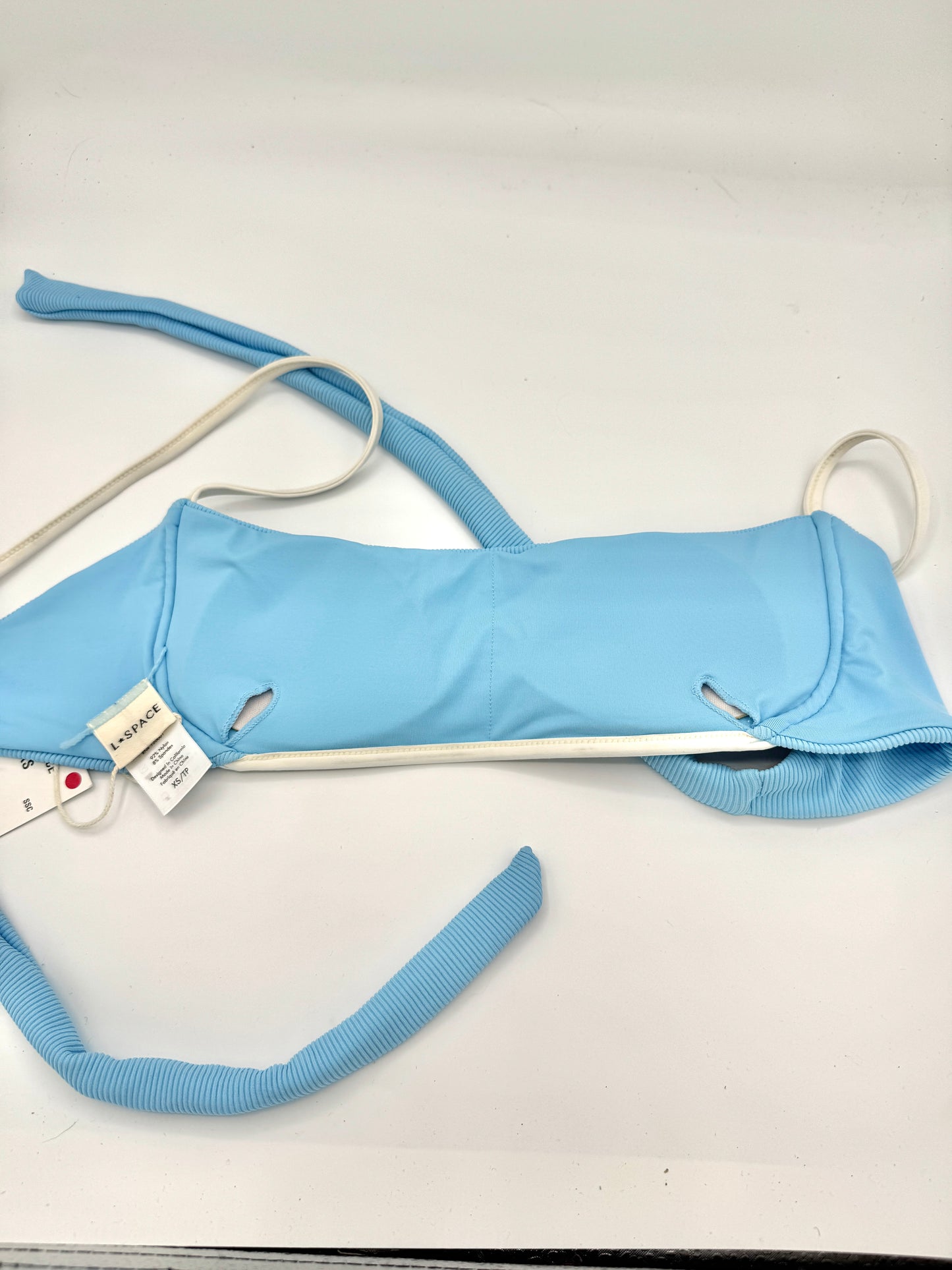 L Space Hazel Swim Top in Seaspray Blue / Cream , Ribbed Bikini