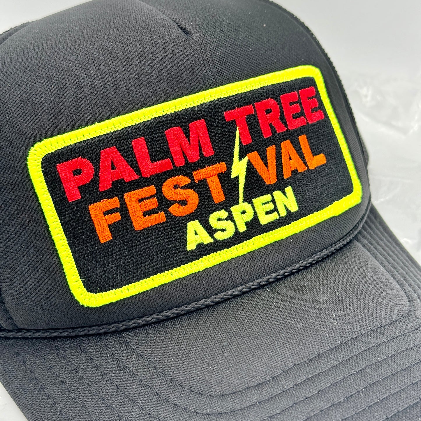 Aviator Nation Palm Tree Festival Aspen Trucker Hat in Black