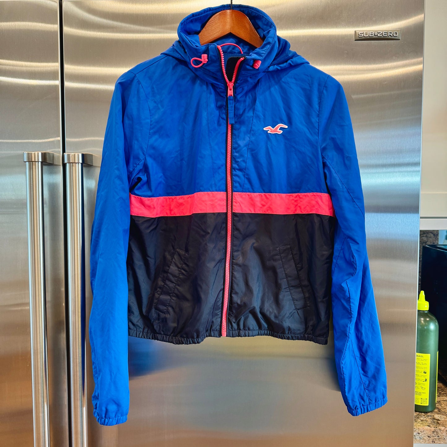 Hollister Windbreaker Jacket Blue Pink Black * Pre-owned *