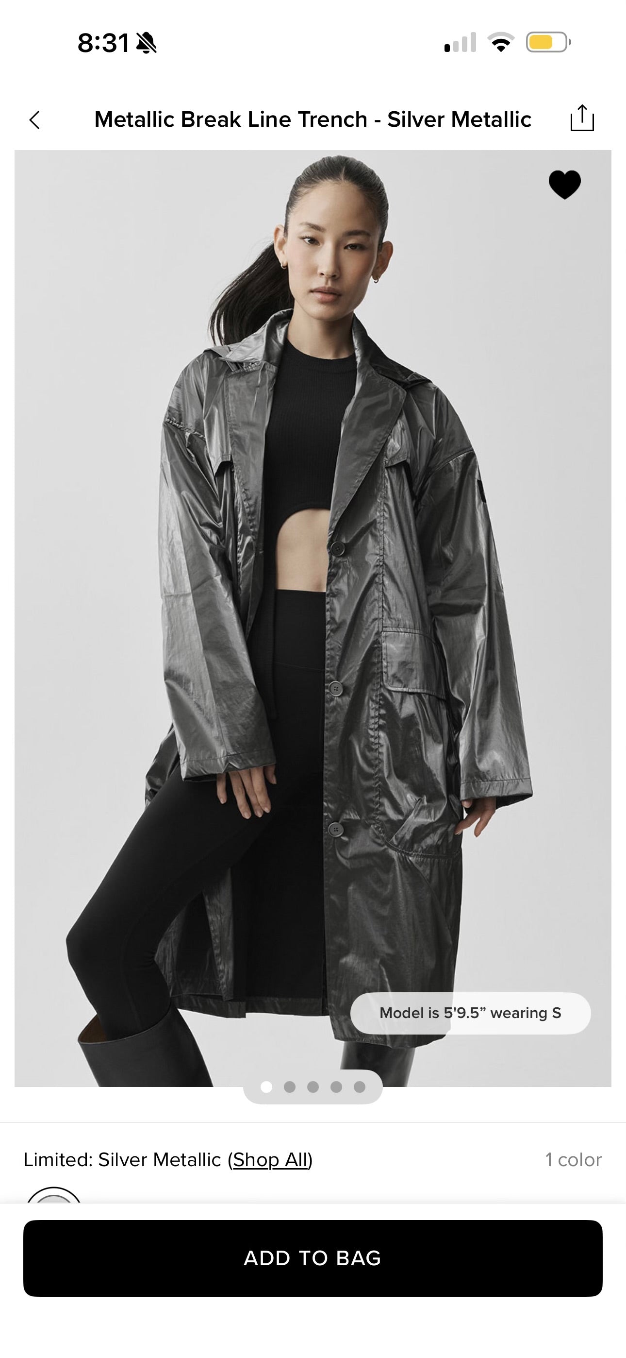 Alo Yoga Metallic Break Line Trench Jacket - Silver , Rain Resistant