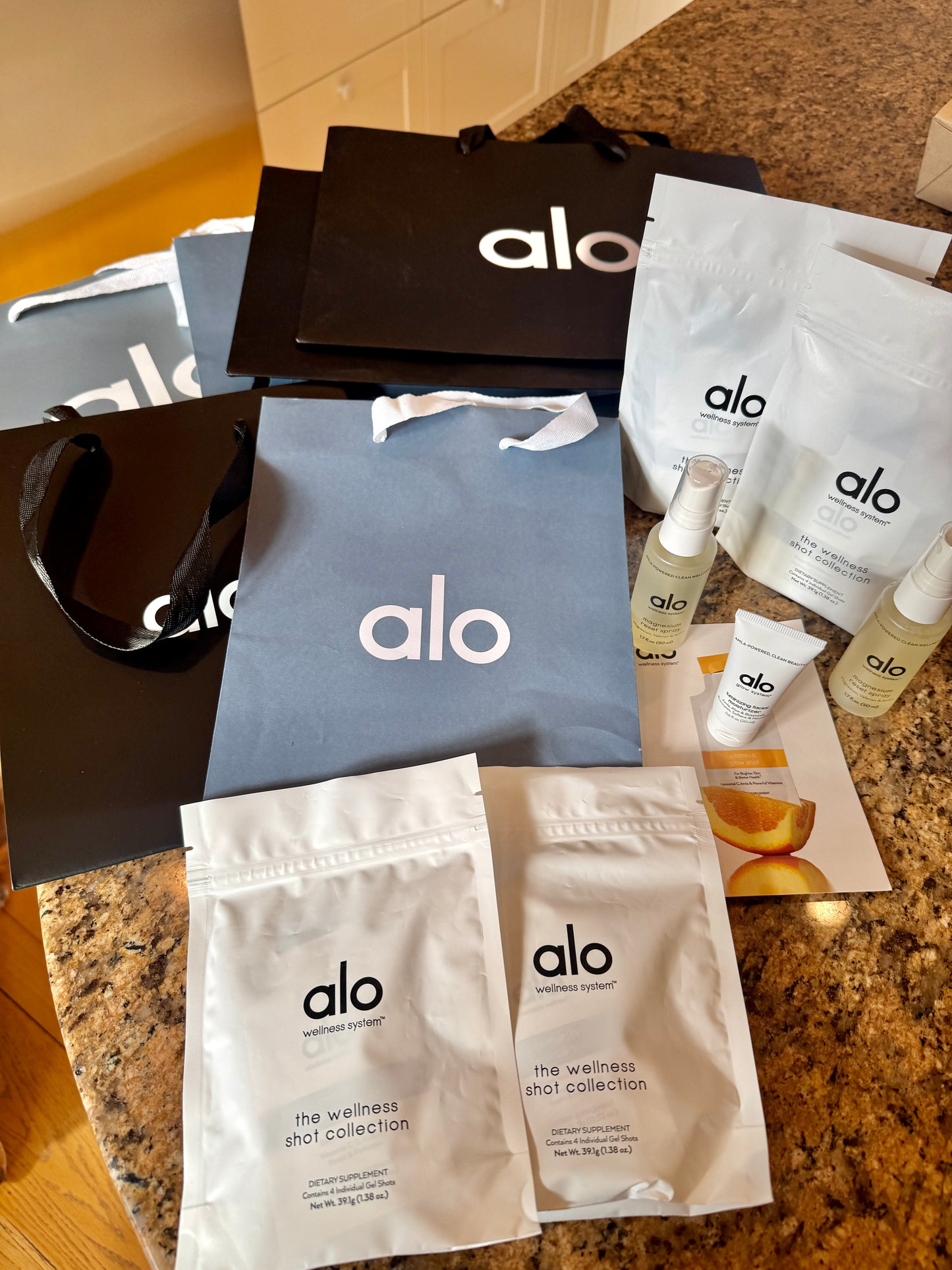 Alo Yoga Bundle of Travel Wellness and (6) Paper Bags / Gift Bags