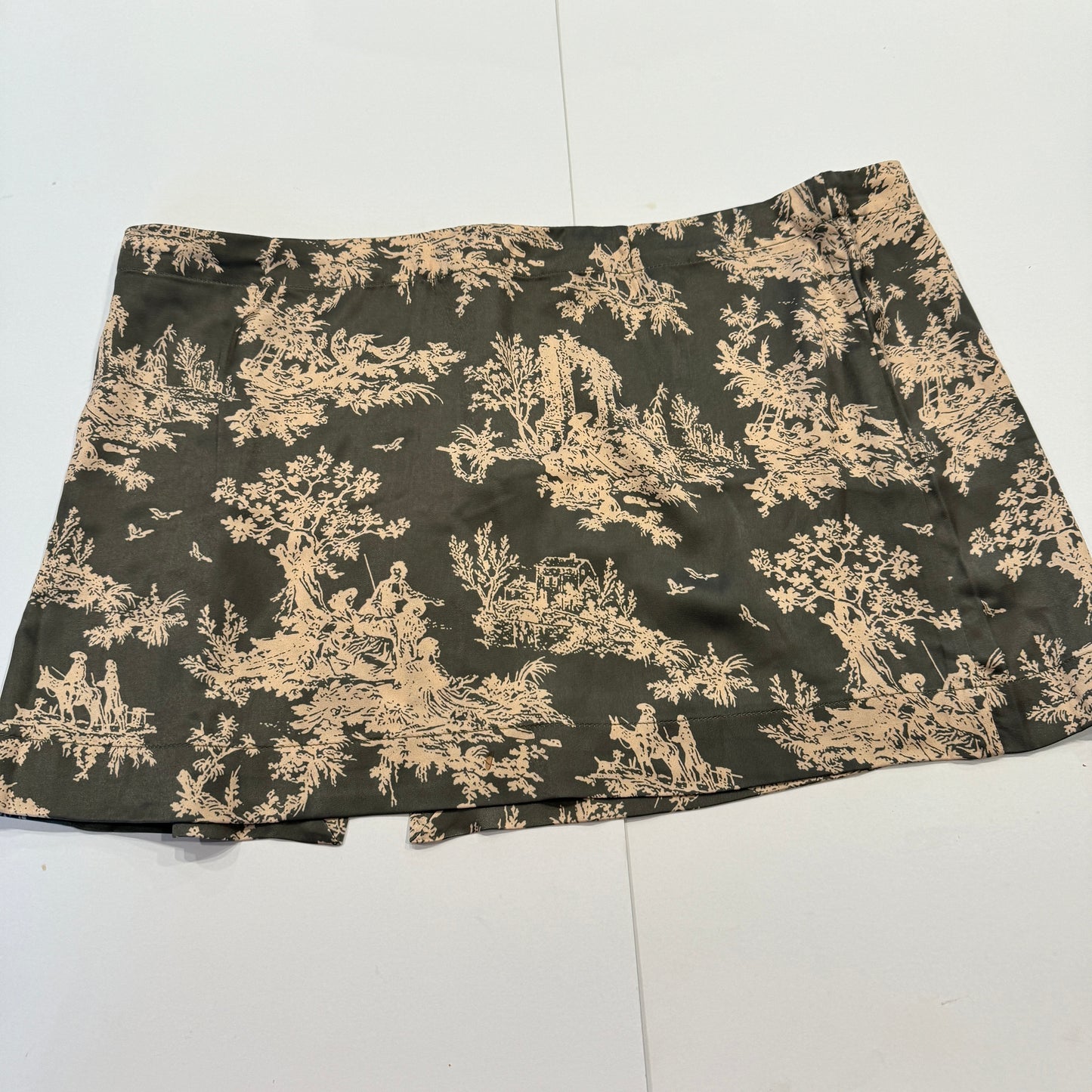 Miaou Mini Skirt in Moss Toile Green Micro Skirt with Slit