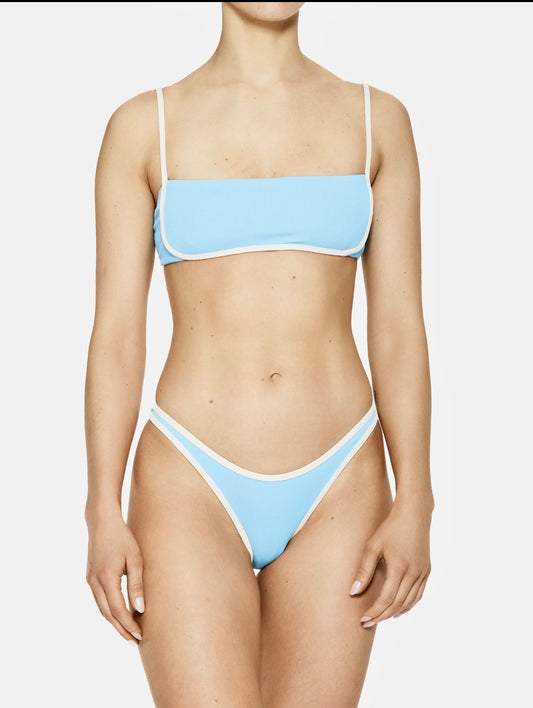 L Space Hazel Swim Top in Seaspray Blue / Cream , Ribbed Bikini