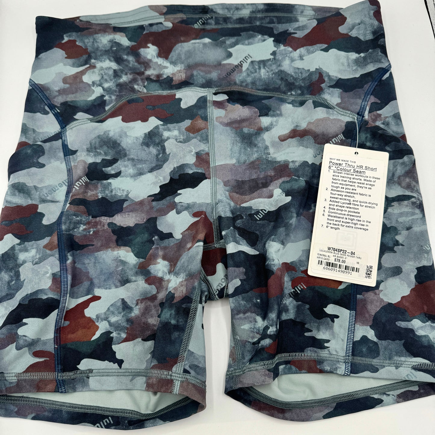 Lululemon Power Thru HR High Rise Short Color Seam in Blue Camo 6” Inseam