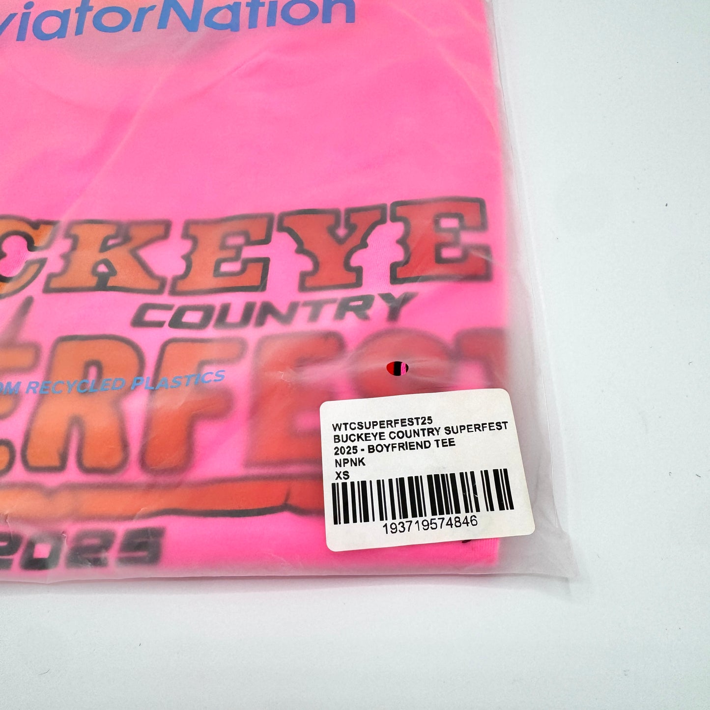 Aviator Nation Buckeye Fest 2025 Boyfriend Cropped Tee Shirt - Neon Pink