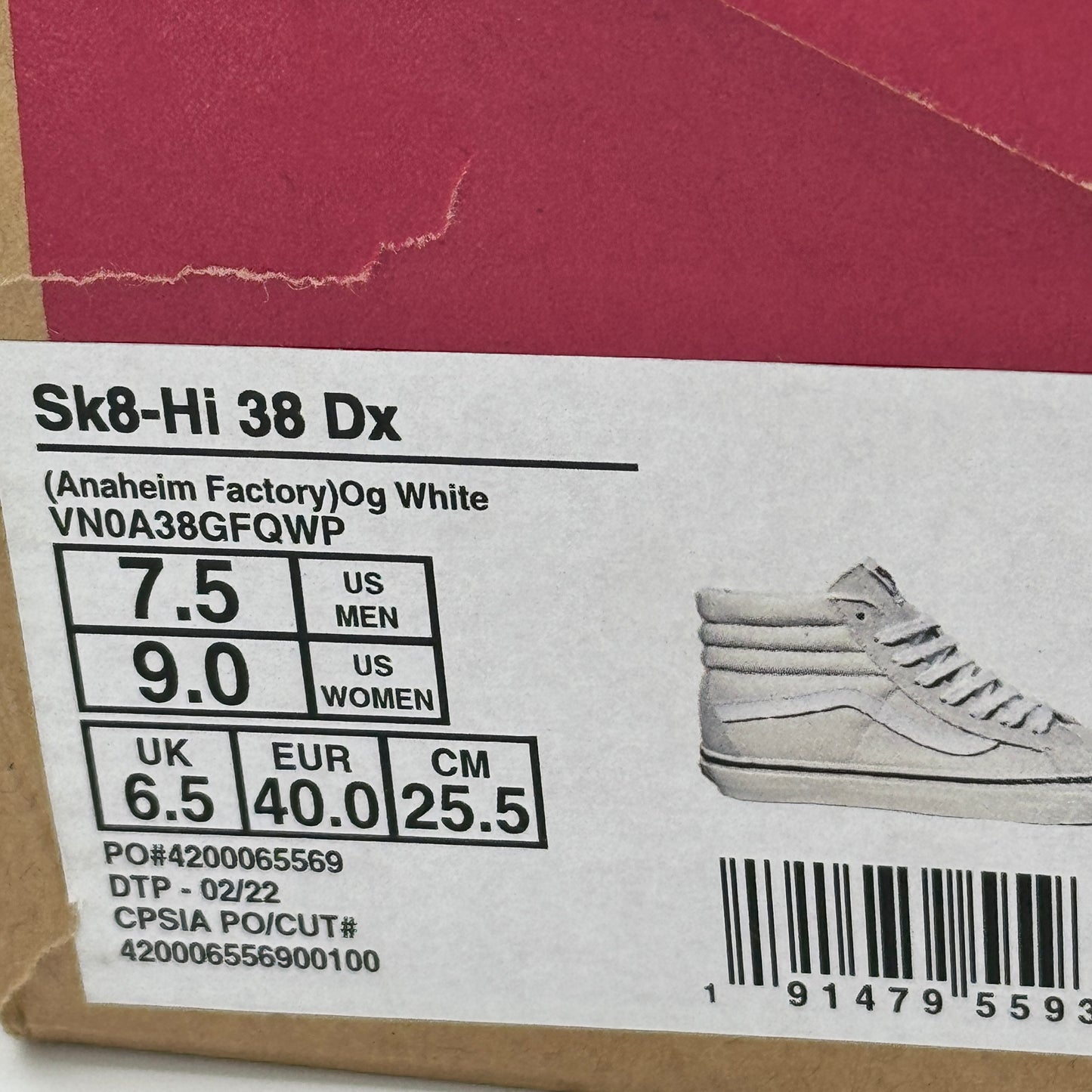 Vans Sk8 Hi 38 DX Cream OG White Anaheim Factory Edition UNISEX Brand New Sneakers