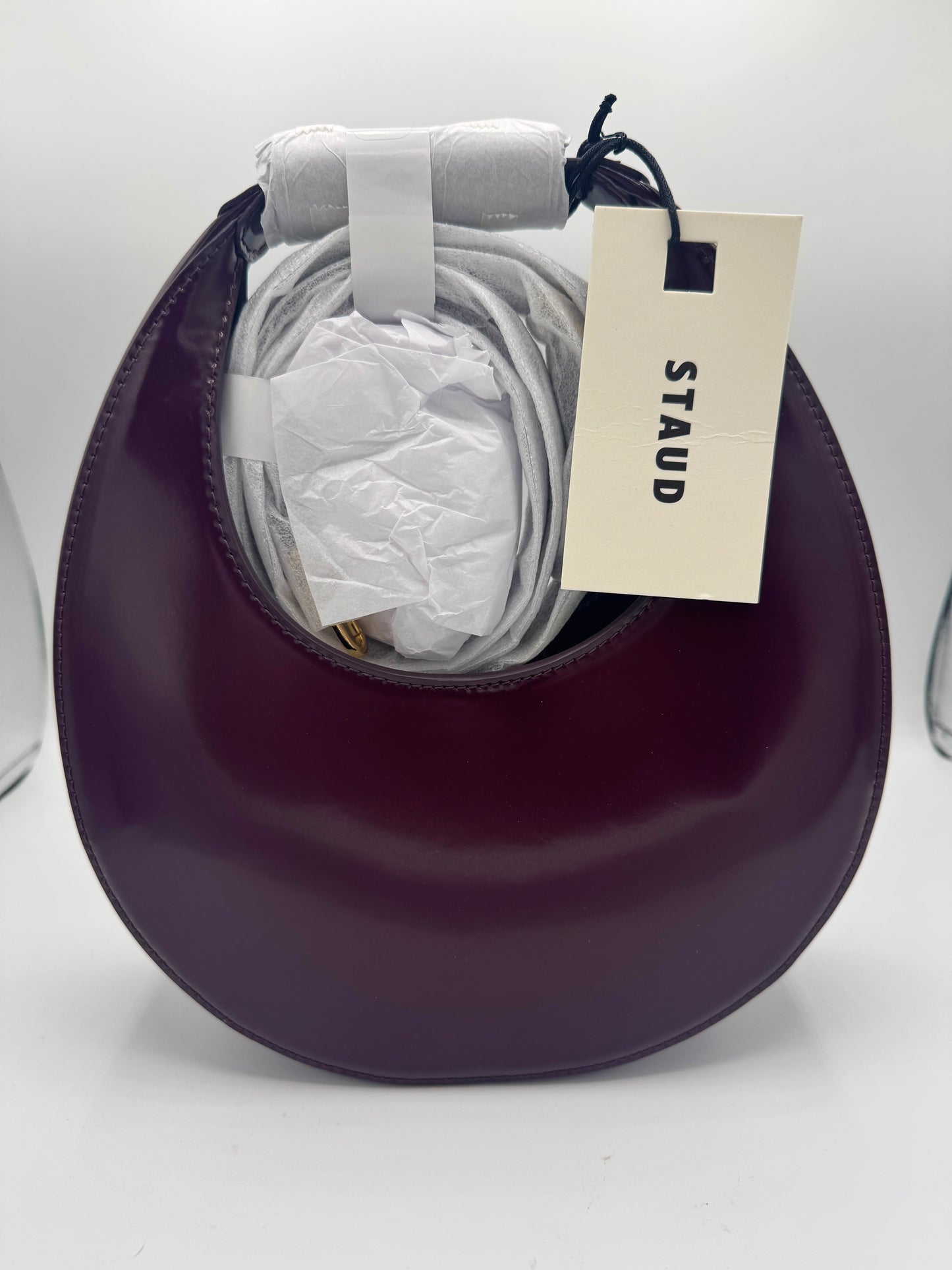 Staud Mini Moon Purse in Syrah Burgundy Leather, Crossbody Bag