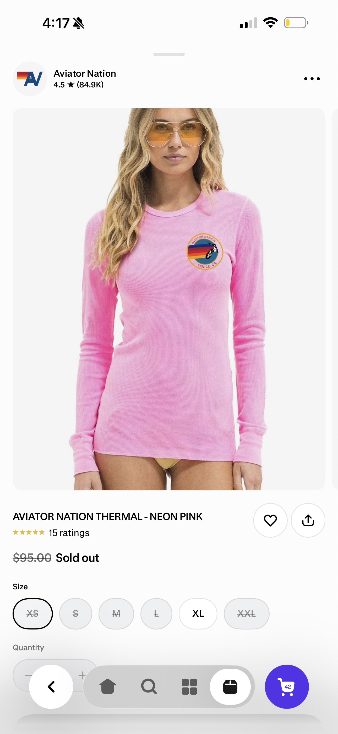 Aviator Nation Thermal Shirt with Venice Logo Neon Pink Unisex