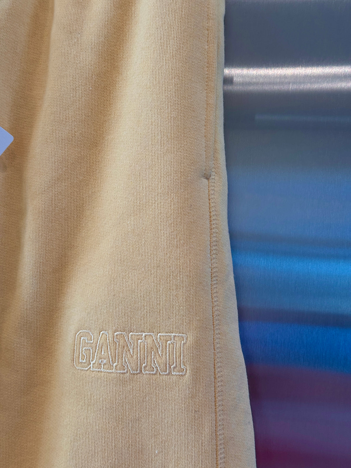 Ganni Isoli Sweatpants in Yellow French Terry Cotton with embroidered logo