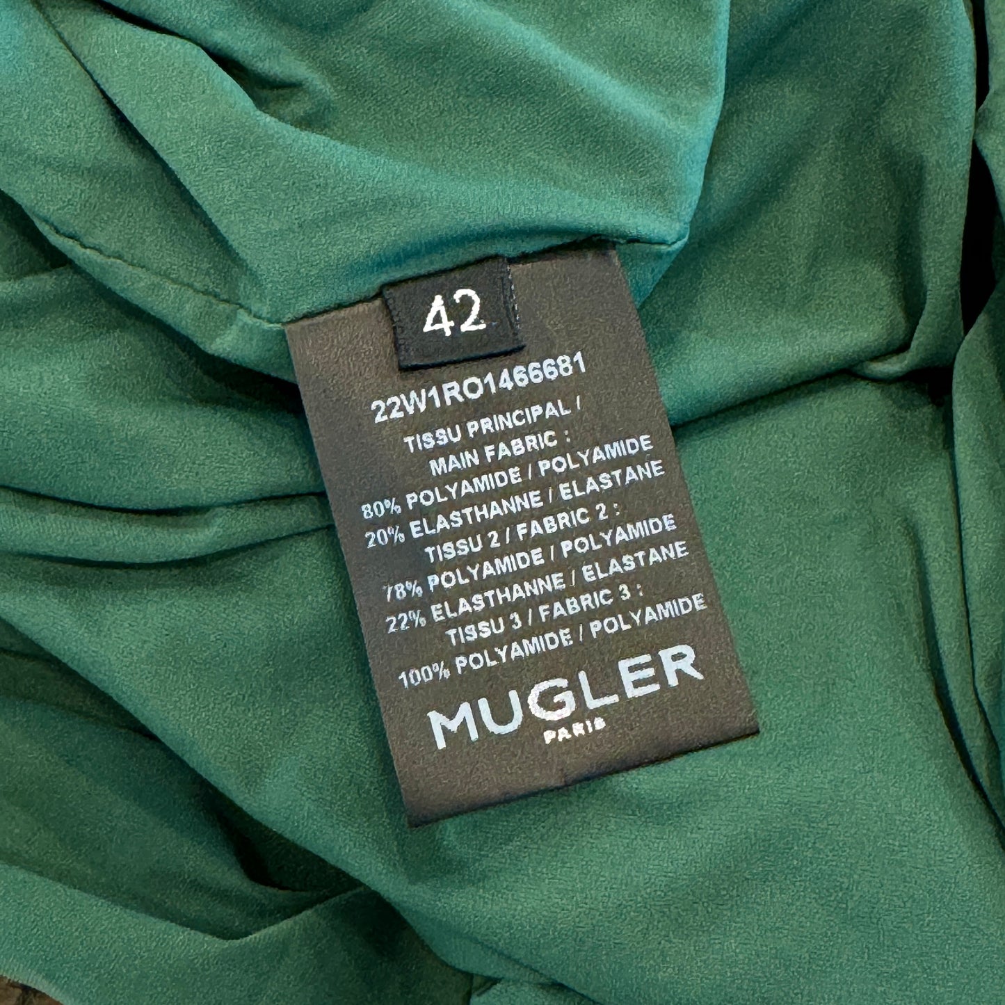 Mugler Mini Dress in Emerald British Green Ruched Knit Stretch