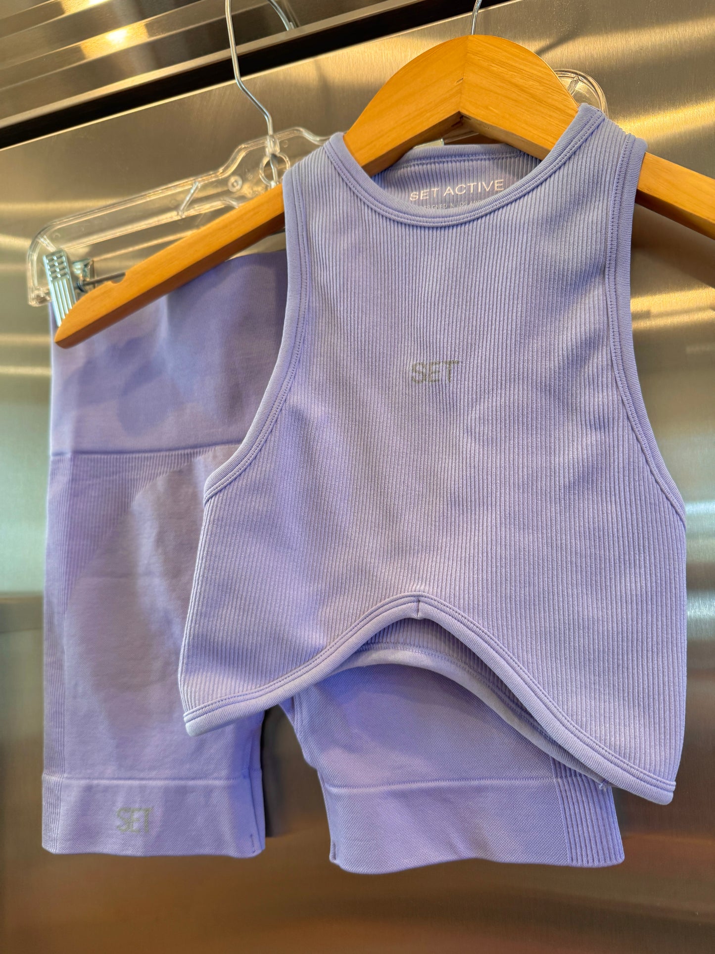 SET Active Matching Set in Lilac Purple - Sculptflex Power Angle Bra and Power Shorts in Lily