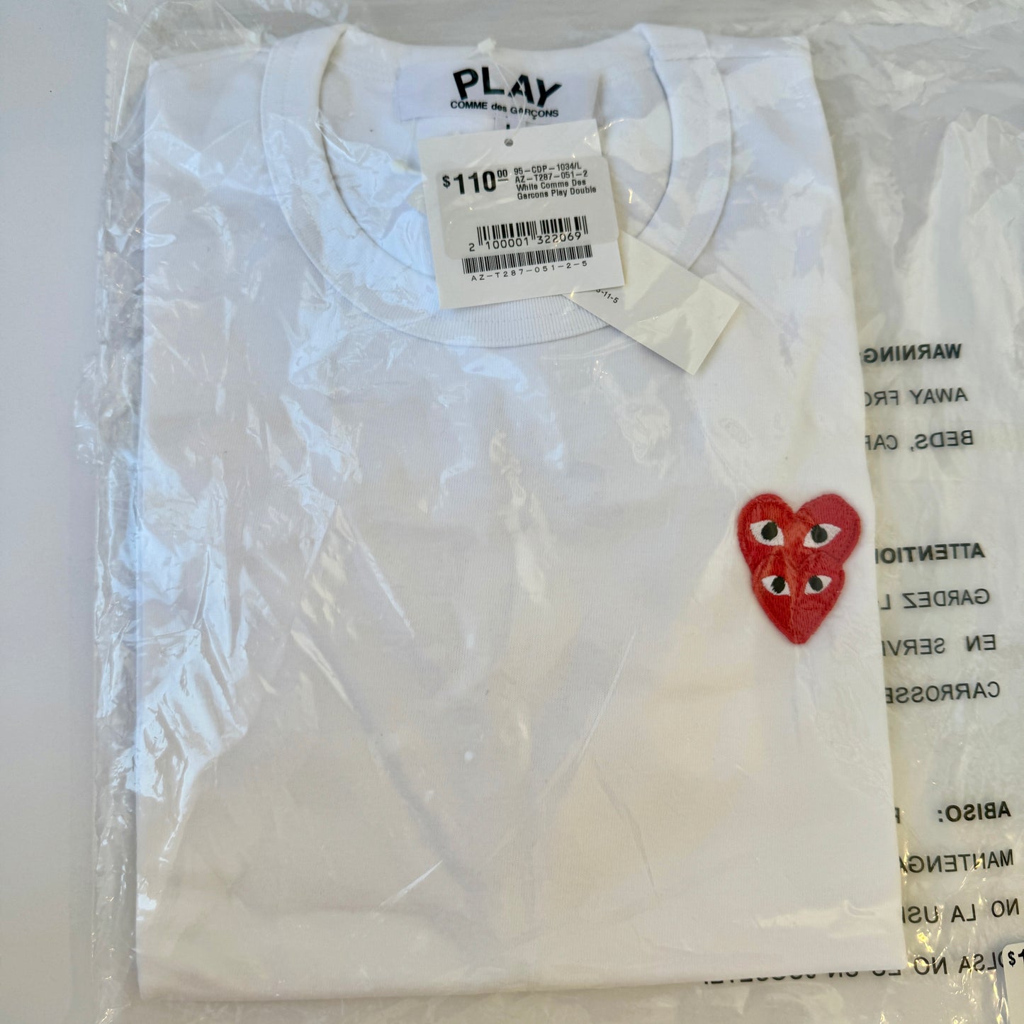 Comme Des Garçons Double Hearts T Shirt CDG Authentic Play