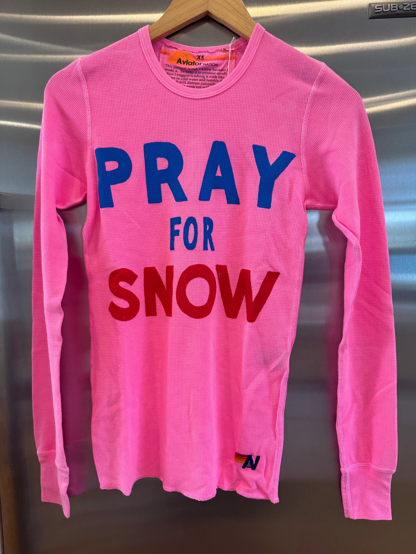 Aviator Nation Thermal Pray For Snow Shirt Neon Pink Unisex