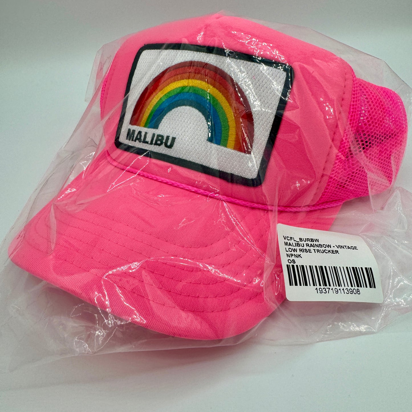 Aviator Nation Pink Trucker Hat Malibu Rainbow Patch Neon Embroidered