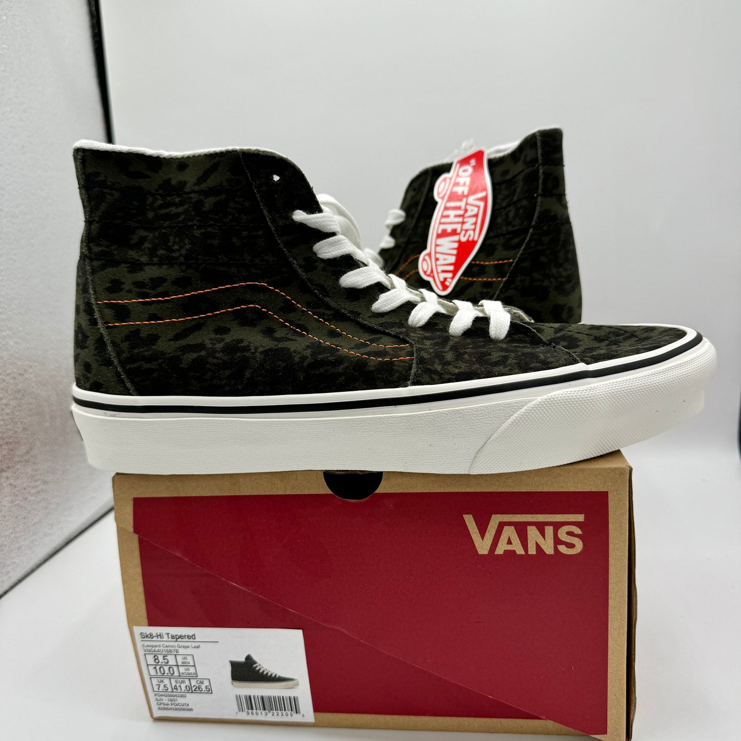 Vans Sk8 Hi Tapered Classic High Top Sneakers Green Leopard Camo Grape Leaf