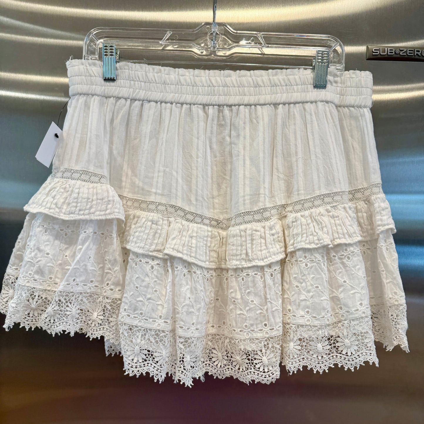 LoveShackFancy Tanisha mini skirt eyelet lace true white floral ruffle