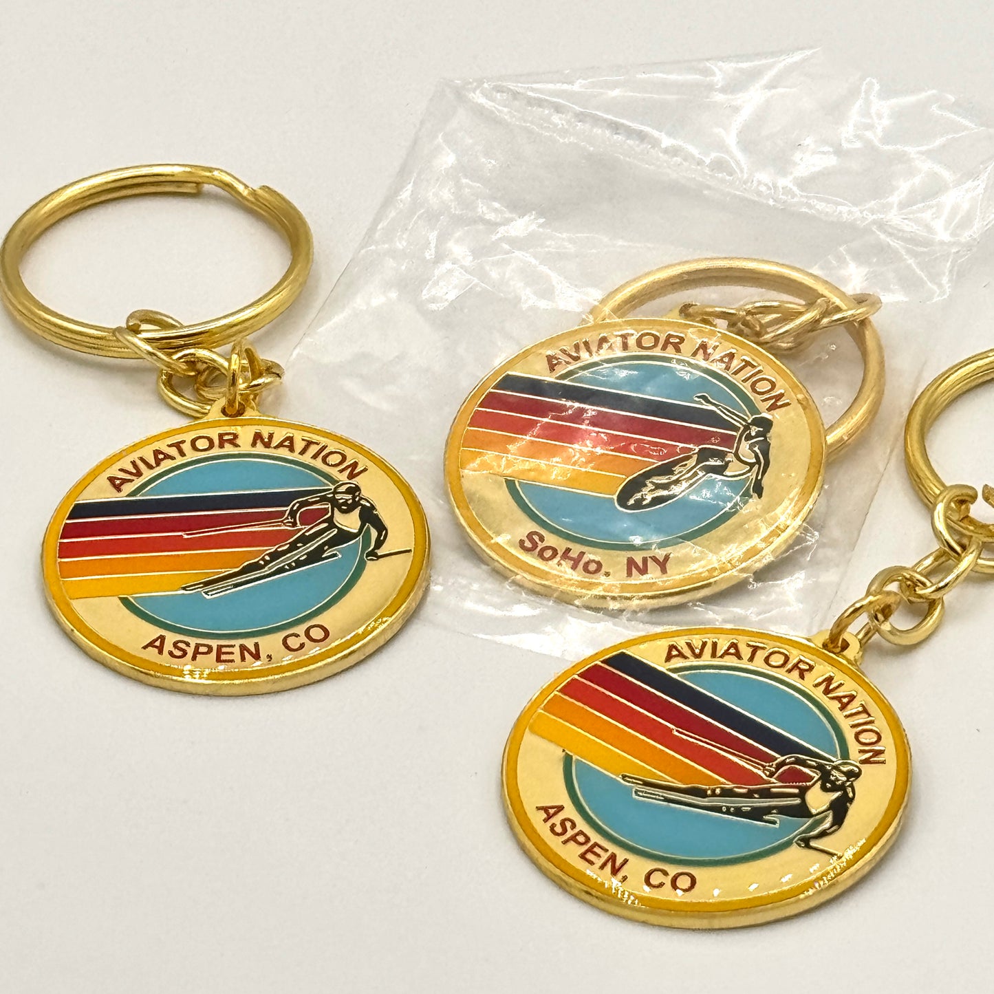 Aviator Nation BUNDLE (3) Logo Keychains Gold key chain brand new Aspen Soho