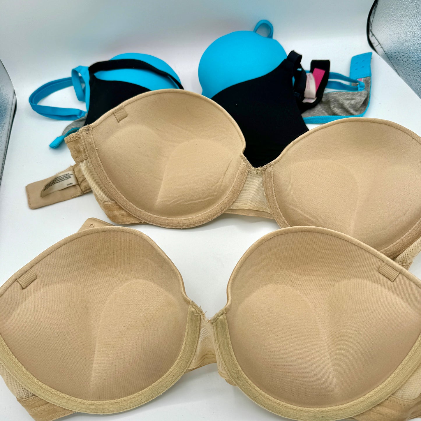 Bundle of 7 Various Preowned bras. Nude,  push up, Bombshell add 2 cups