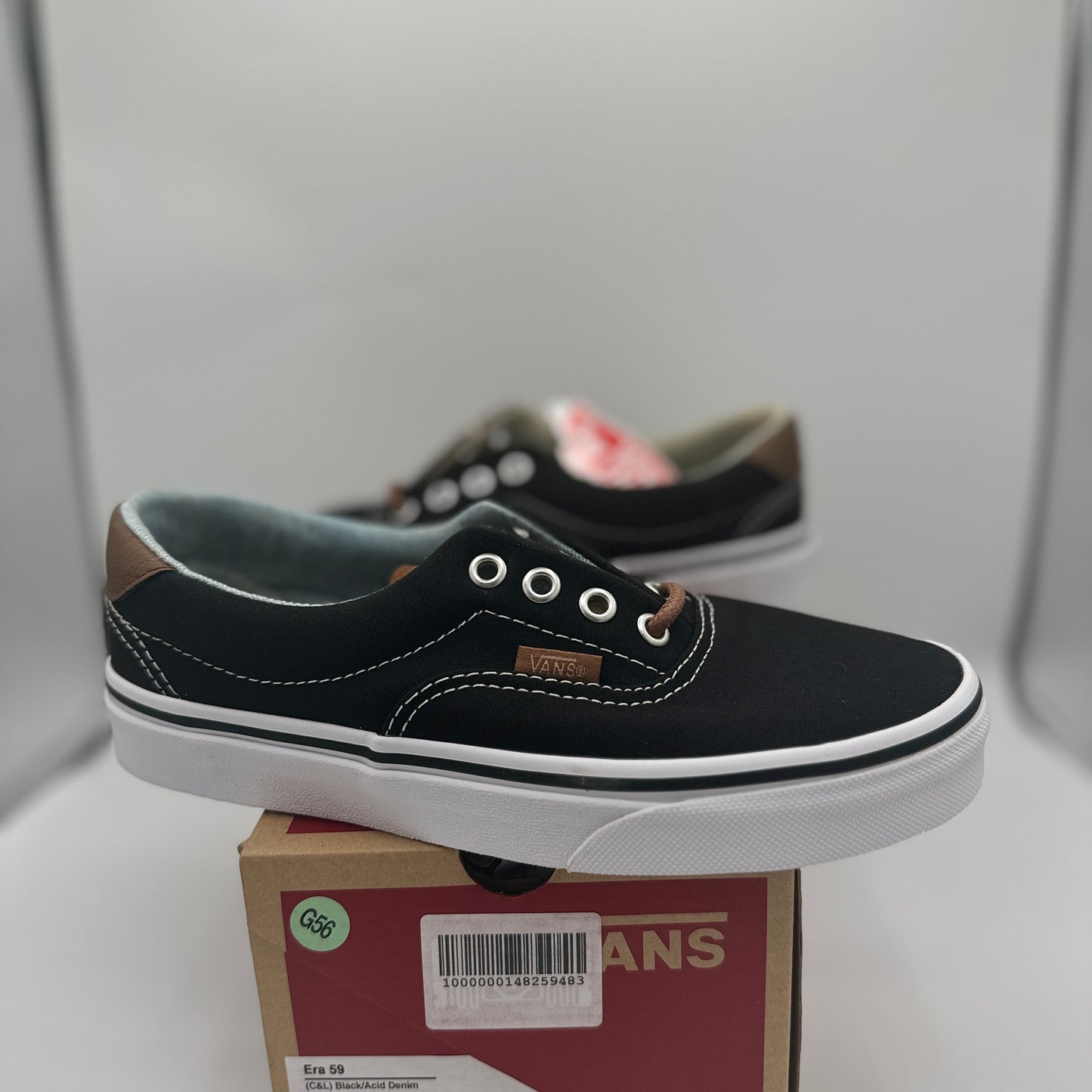 Vans Classic Era 59 Sneakers in Black C & L Acid Denim Brown Leather Trim