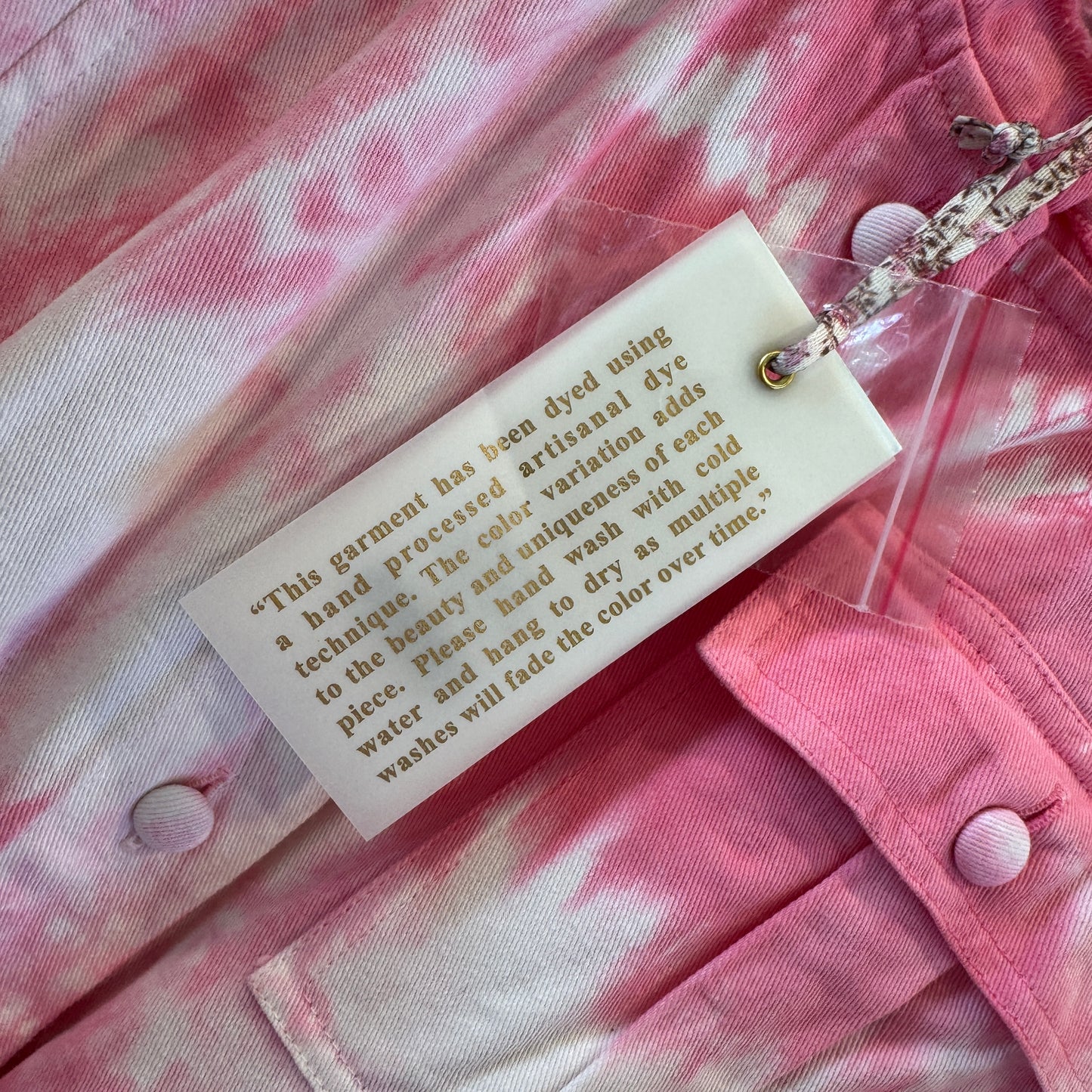 LoveShackFancy Paca Jumpsuit in Hibiscus Hand Dyed Pink white Tie-dye
