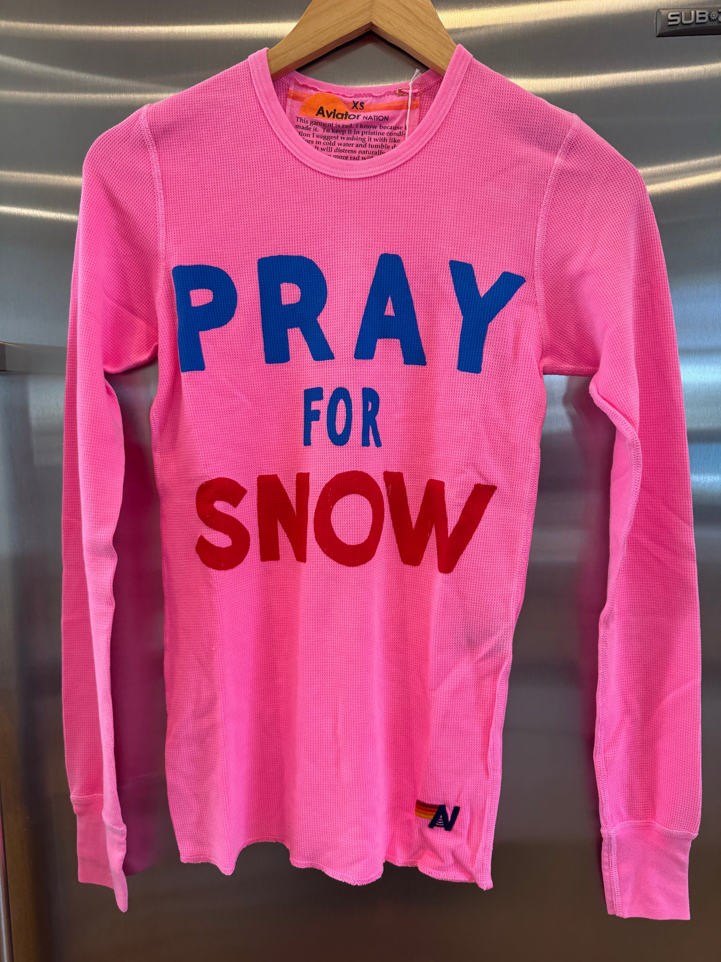 Aviator Nation Thermal Pray For Snow Shirt Neon Pink Unisex