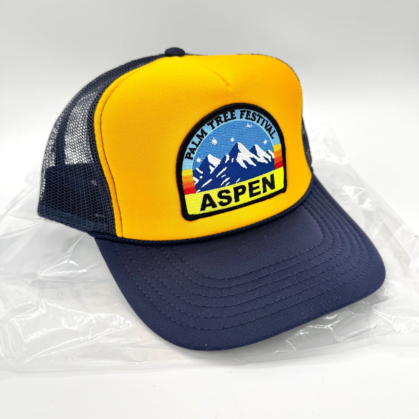 Aviator Nation Aspen Palm Tree Festival Trucker Hat - Navy / Gold