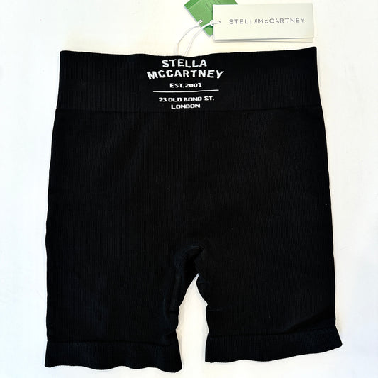 Stella McCartney Ribbed London Logo Cotton Cycling Shorts in Black / White