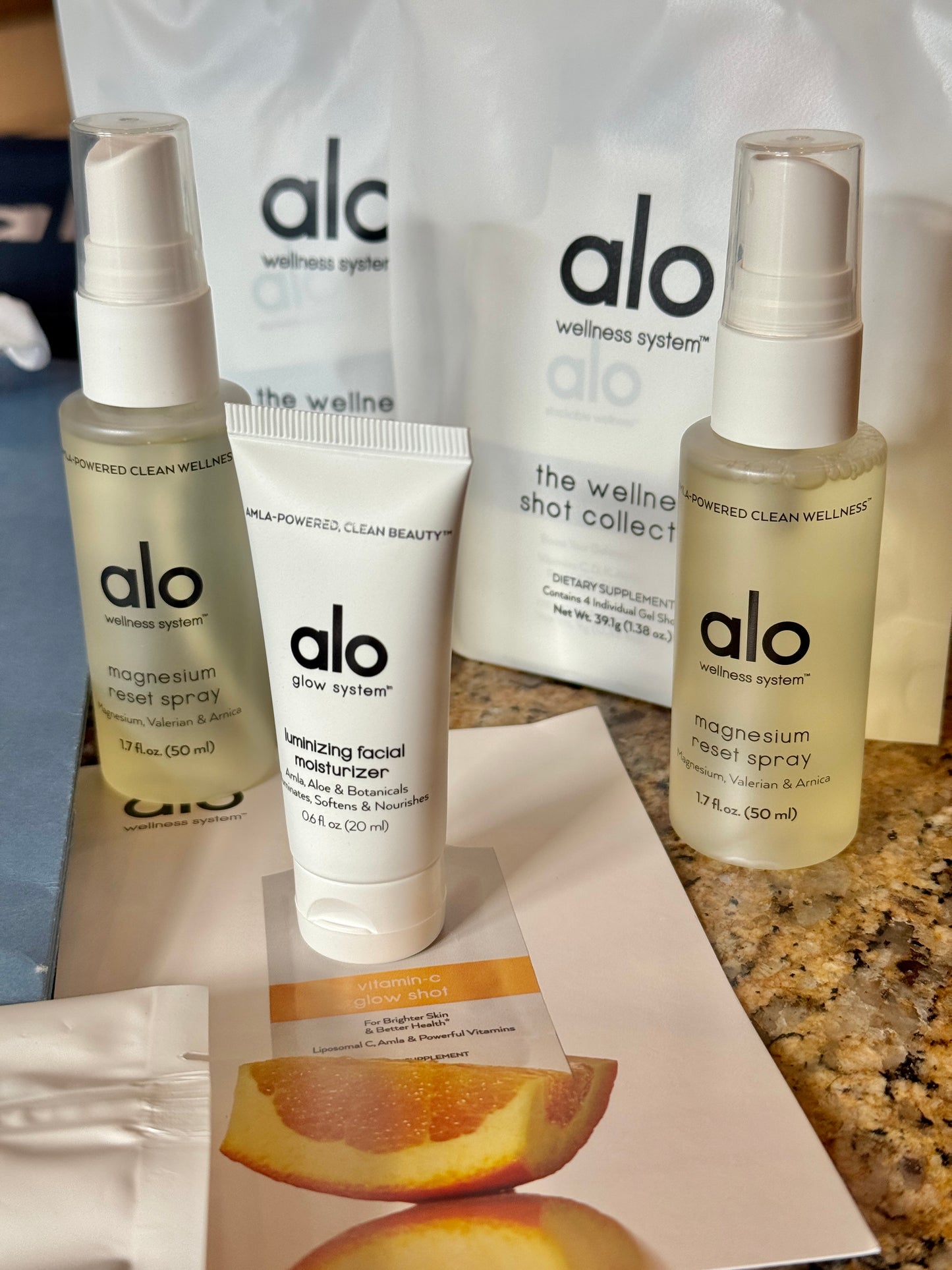 Alo Yoga Bundle of Travel Wellness and (6) Paper Bags / Gift Bags