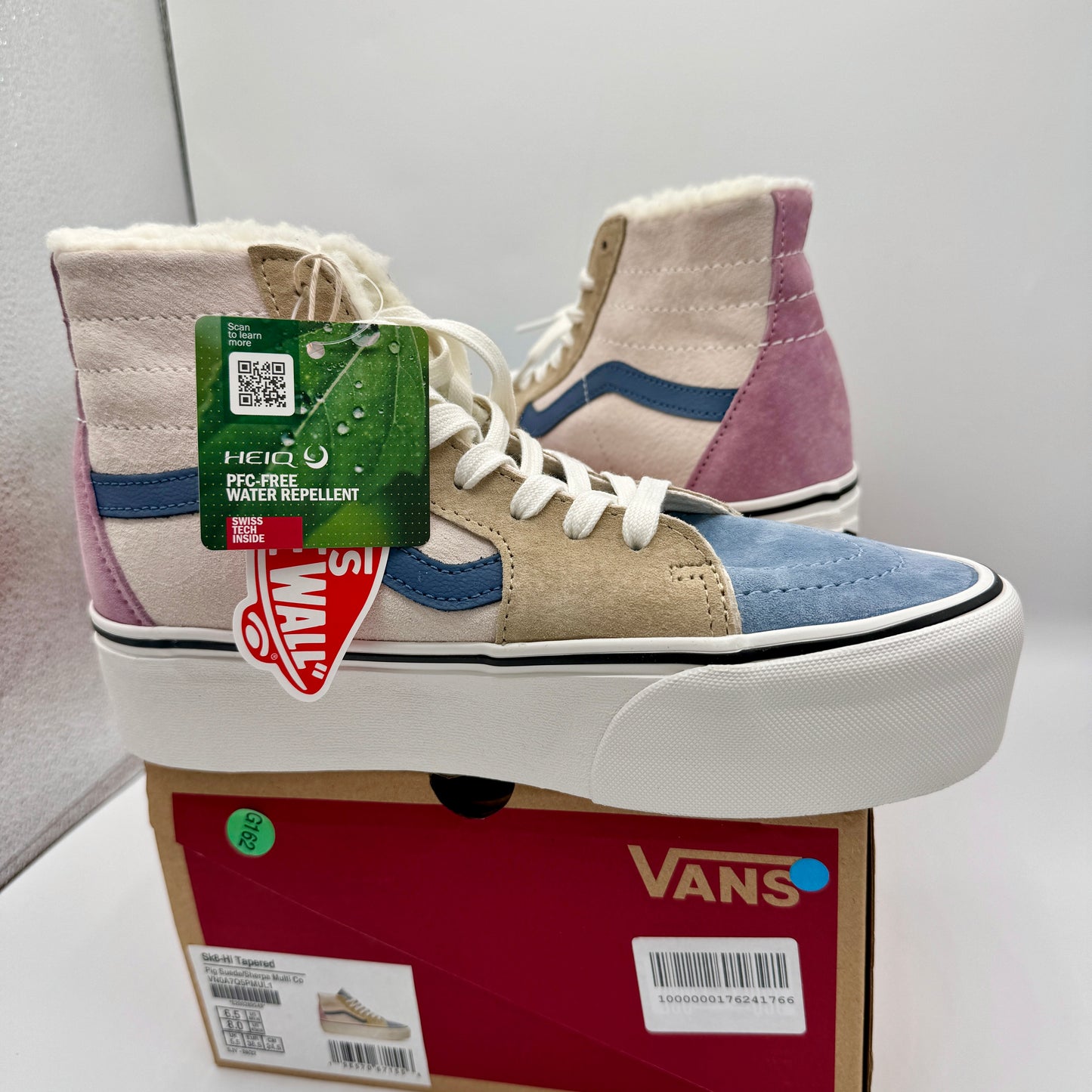 Vans Sk8 Hi Pig Suede Multi Sherpa platform sneakers pink blue tan unisex