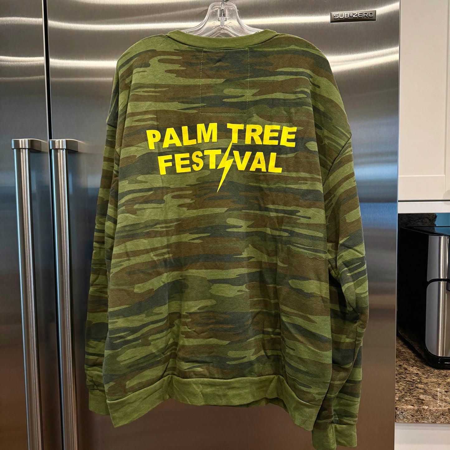 Aviator Nation Palm Tree Festival Green Camo Crewneck Sweatshirt relaxed