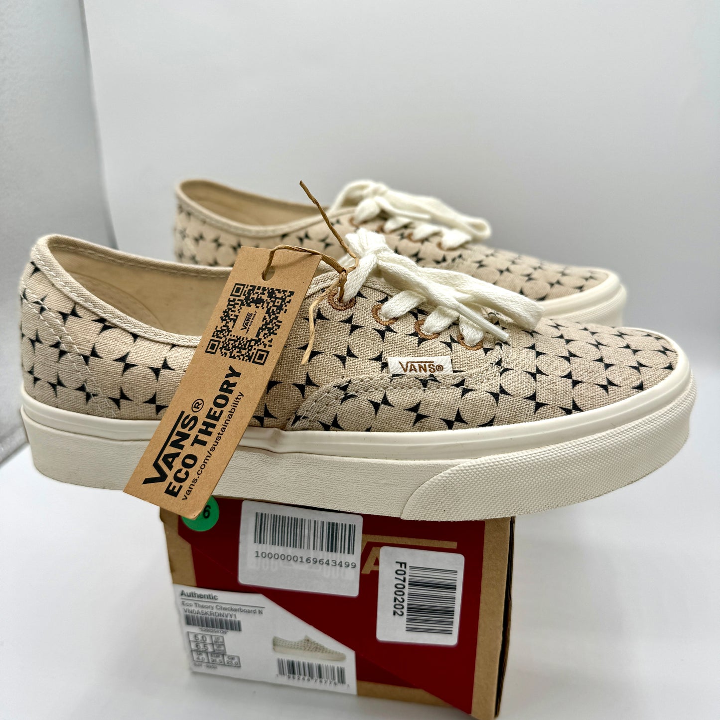 Vans Authentic Low Classic Sneakers Eco Theory Beige Navy checkerboard shoes