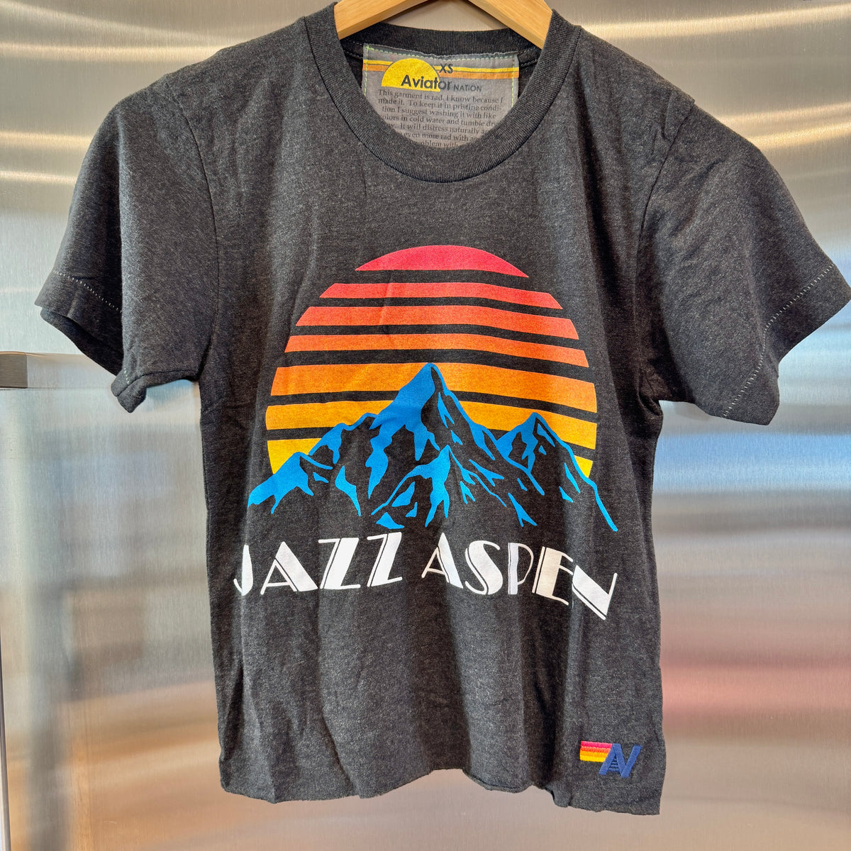 Aviator Nation Aspen Snowmass Jazz Festival 2025 Cropped Boyfriend Tee Shirt - Charcoal Grey