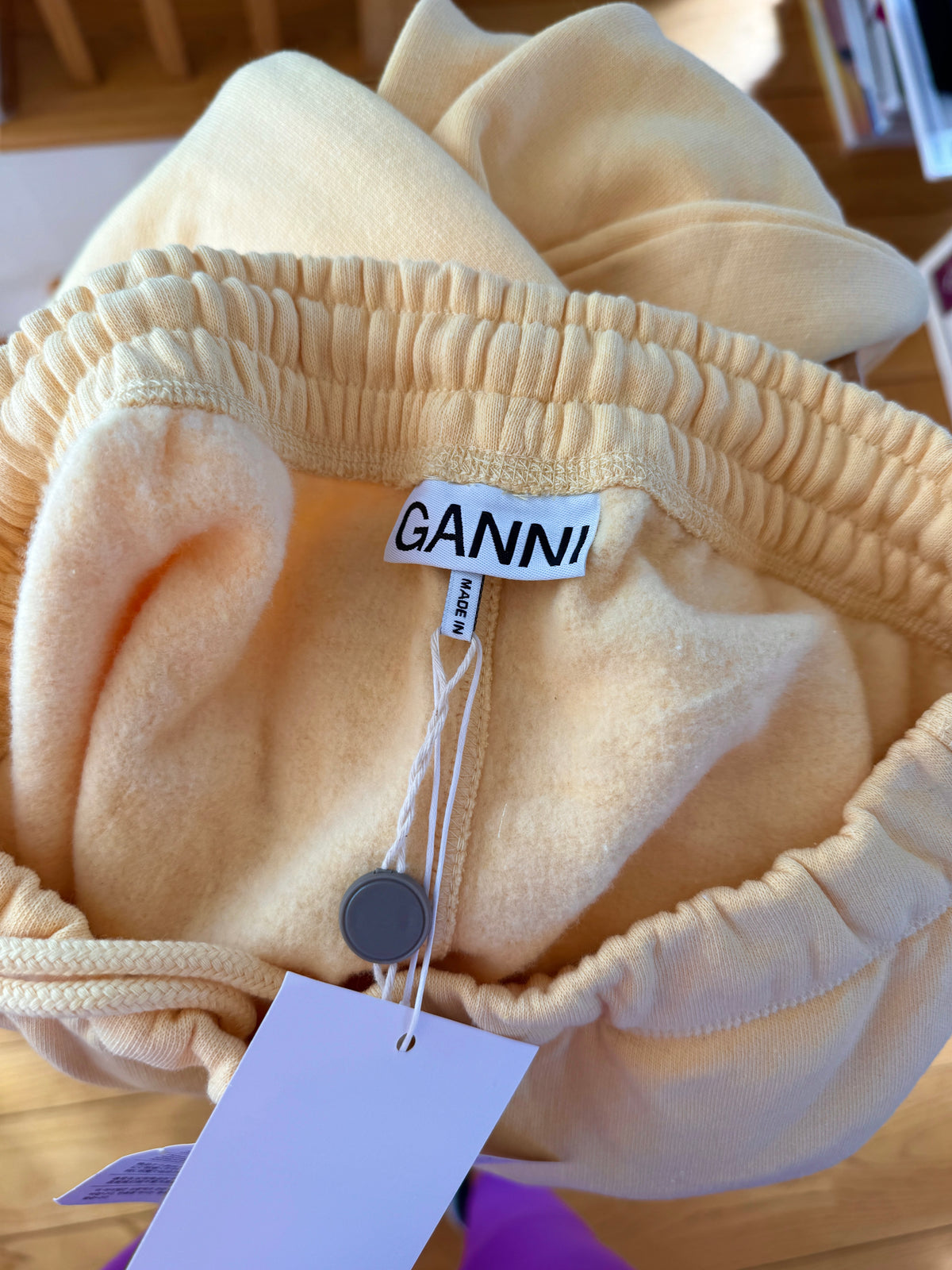 Ganni Isoli Sweatpants in Yellow French Terry Cotton with embroidered logo