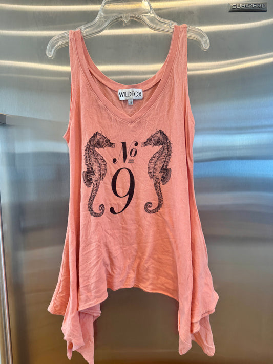 Wildfox Seahorse Tank Top V Neck in Coral Orange * Pre-Owned *