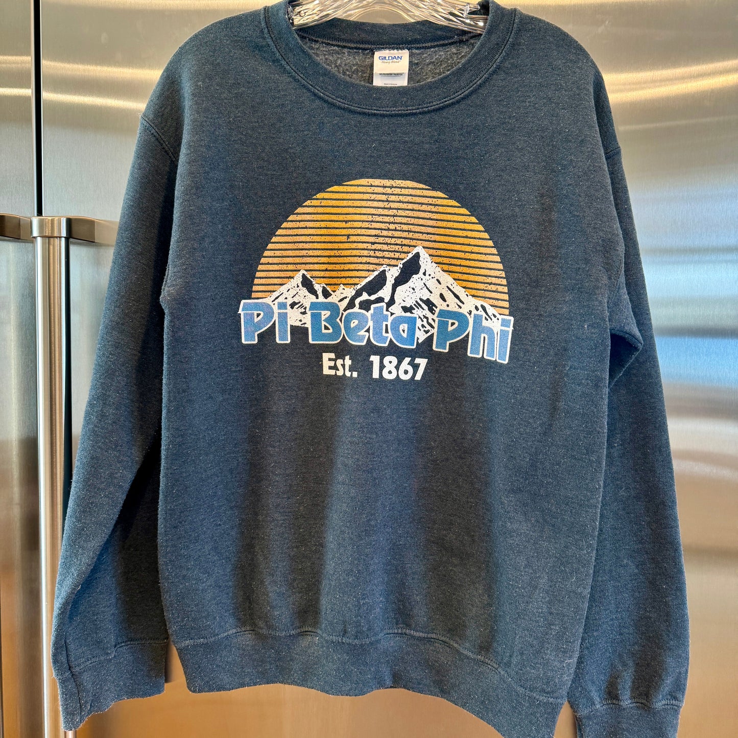 Pi Beta Phi 1867 Mountain Outdoors Sunrise Sorority Crewneck Sweatshirt Top Grey * Pre-owned