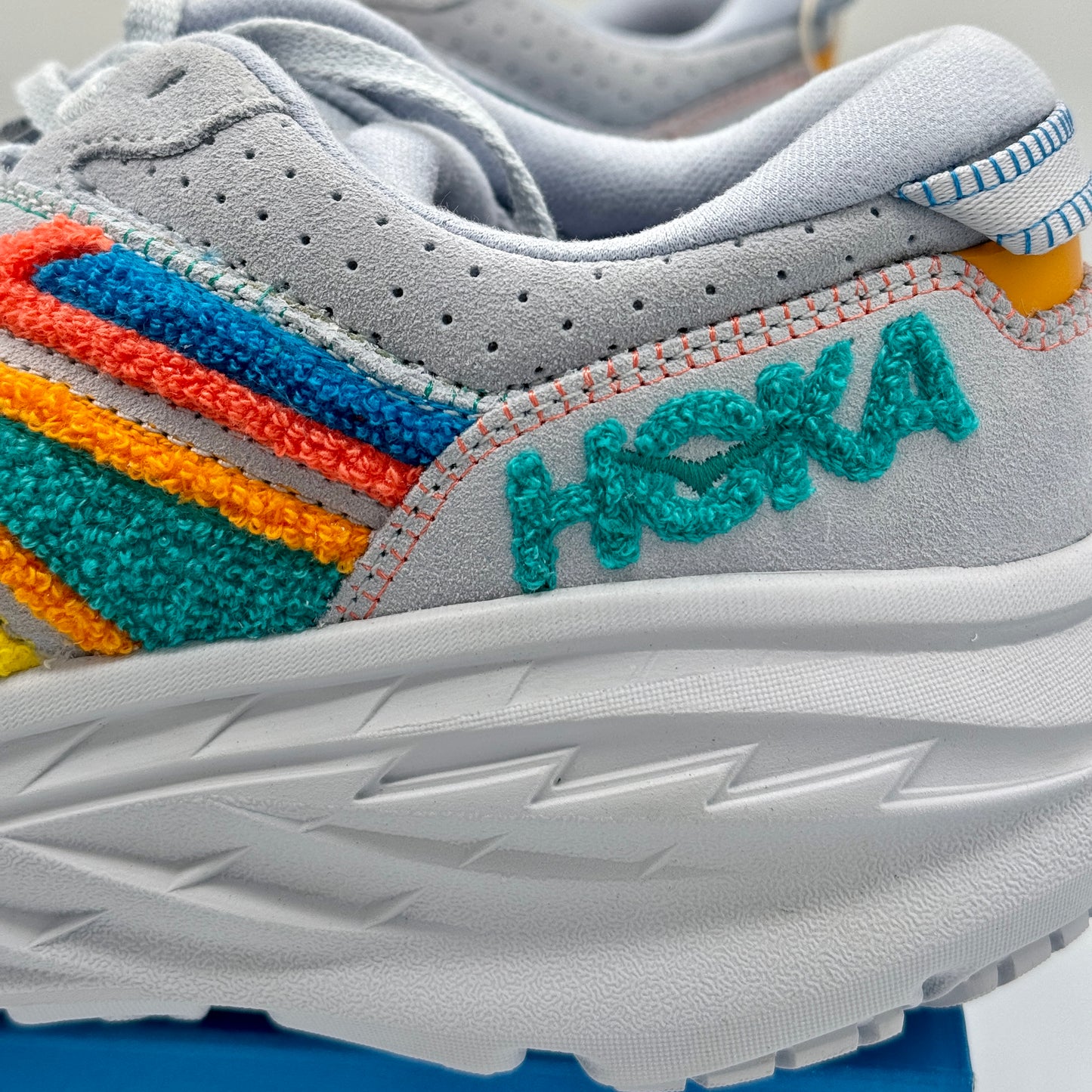 Hoka Bondi Leather Embroidery Sneakers Unisex Arctic Ice Grey Shoes