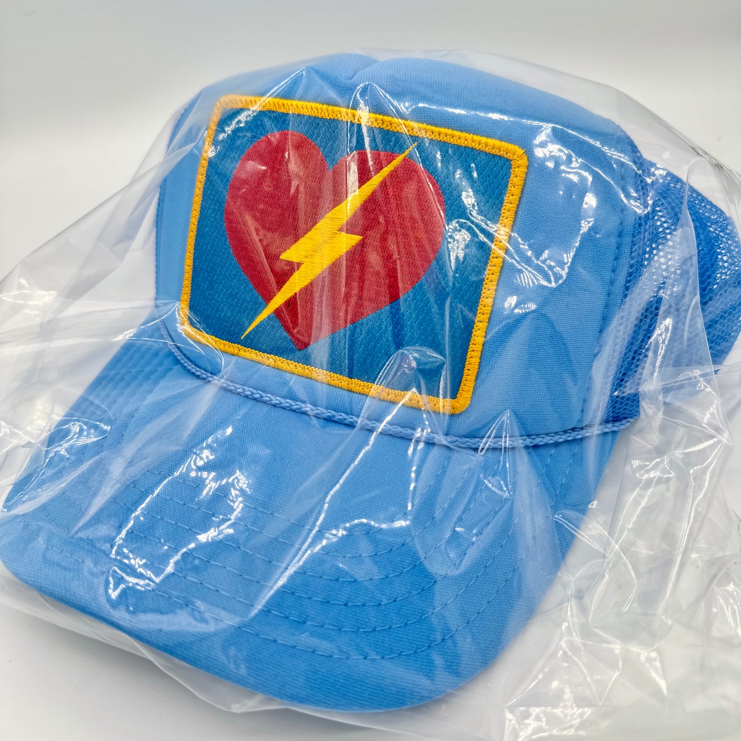 Aviator Nation Heart Bolt Trucker Hat Cap Light Blue Embroidered patch