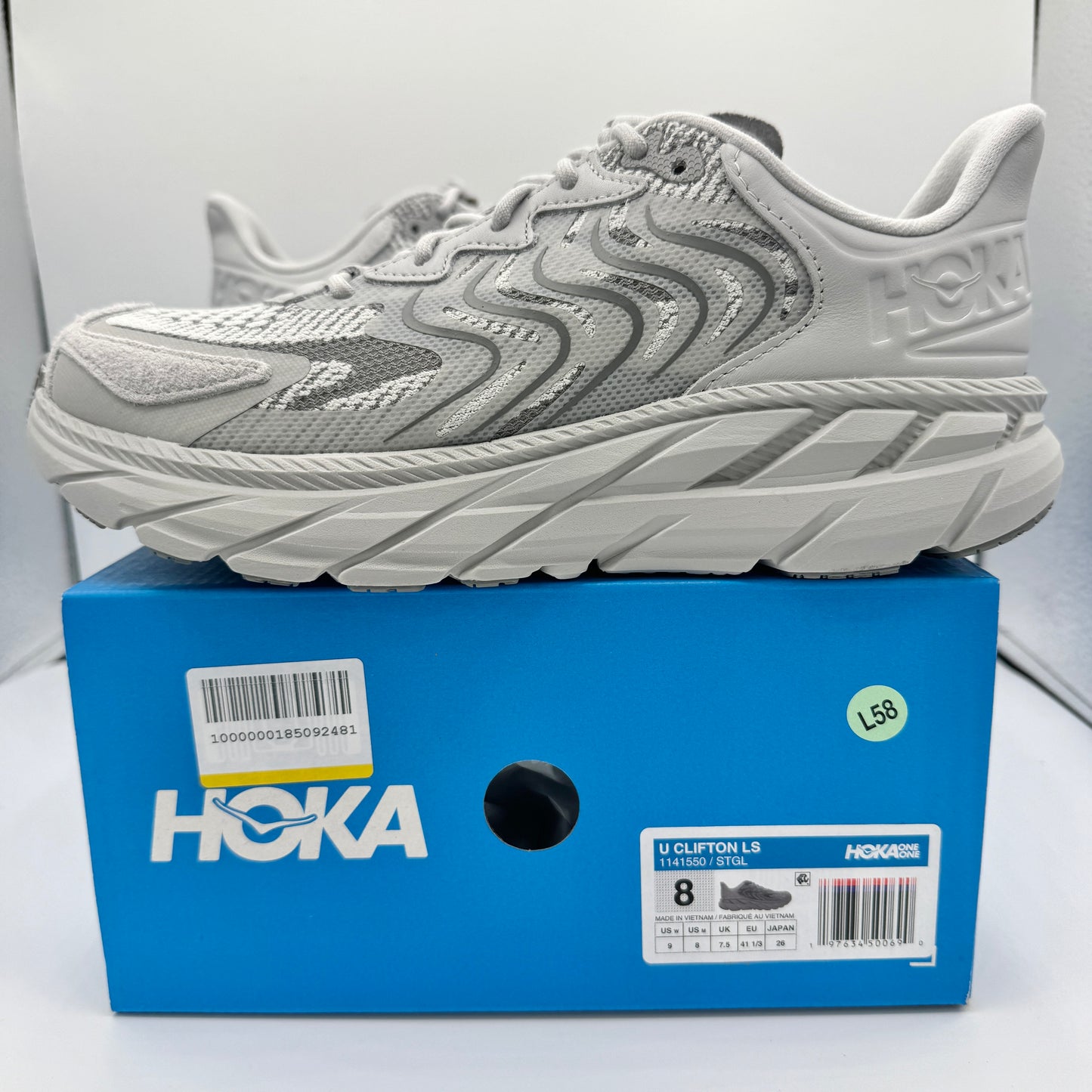 Hoka Clifton LS Grey Unisex in Stardust / Galactic Grey