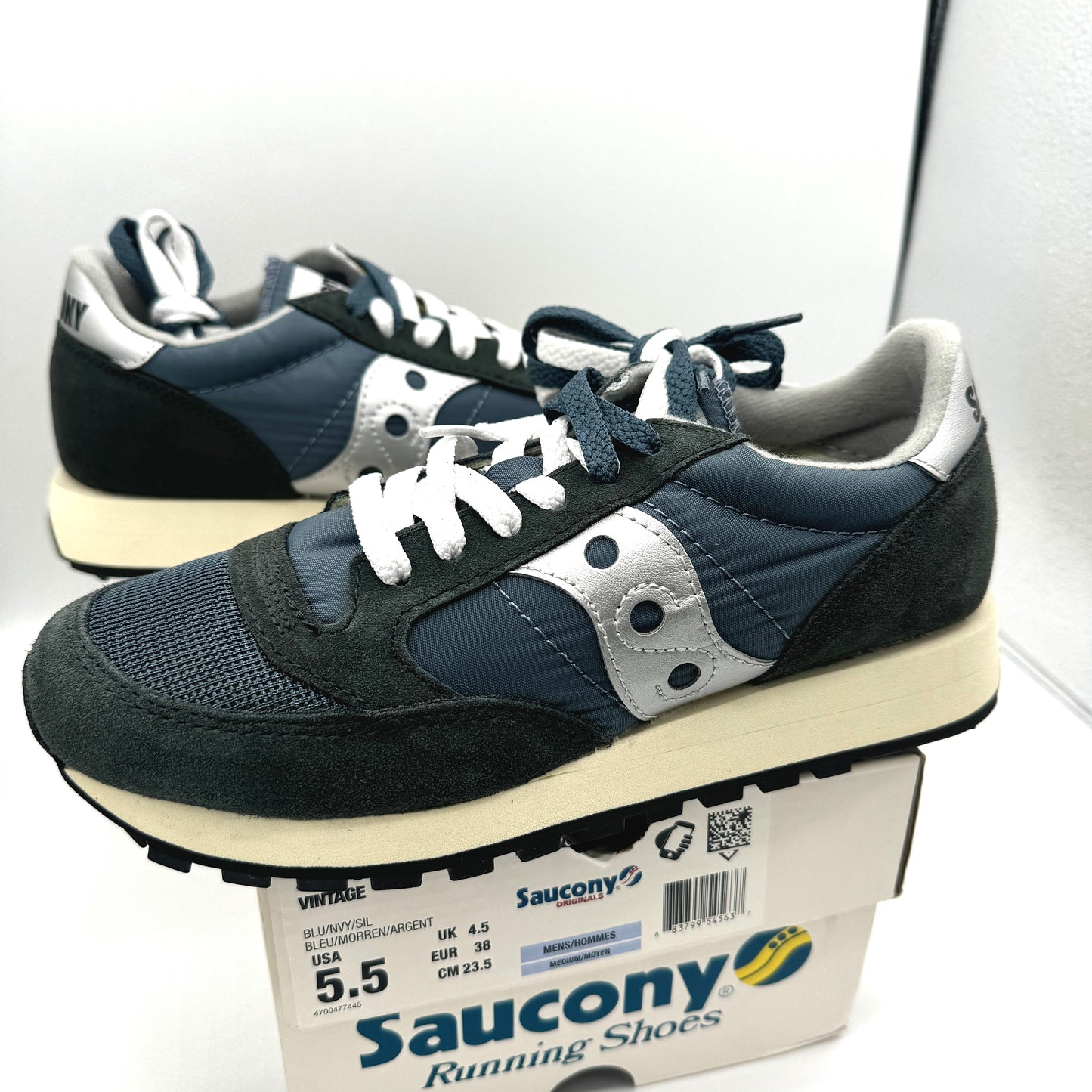 Saucony Jazz Vintage Classic Sneakers Navy Blue White Silver Original Runners