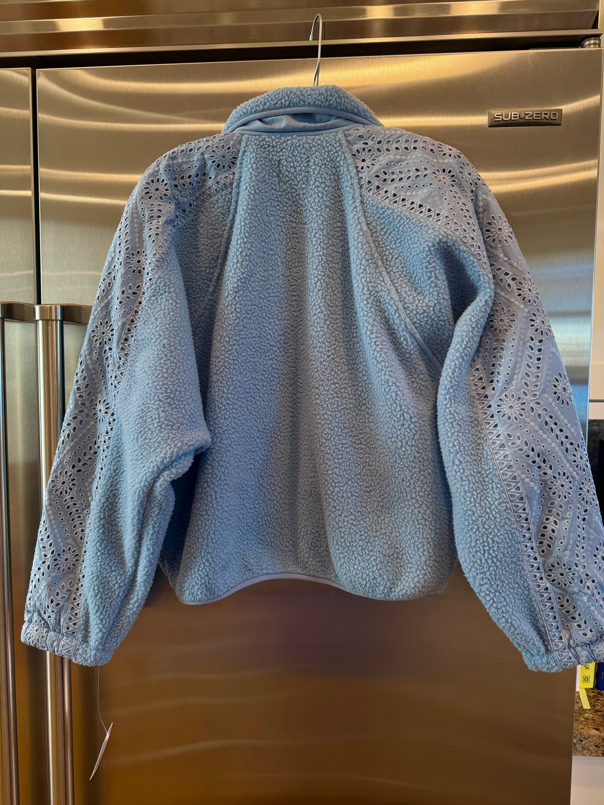 Free People Hit The Slopes Eyelet Fleece Jacket - Denim Rinse Blue