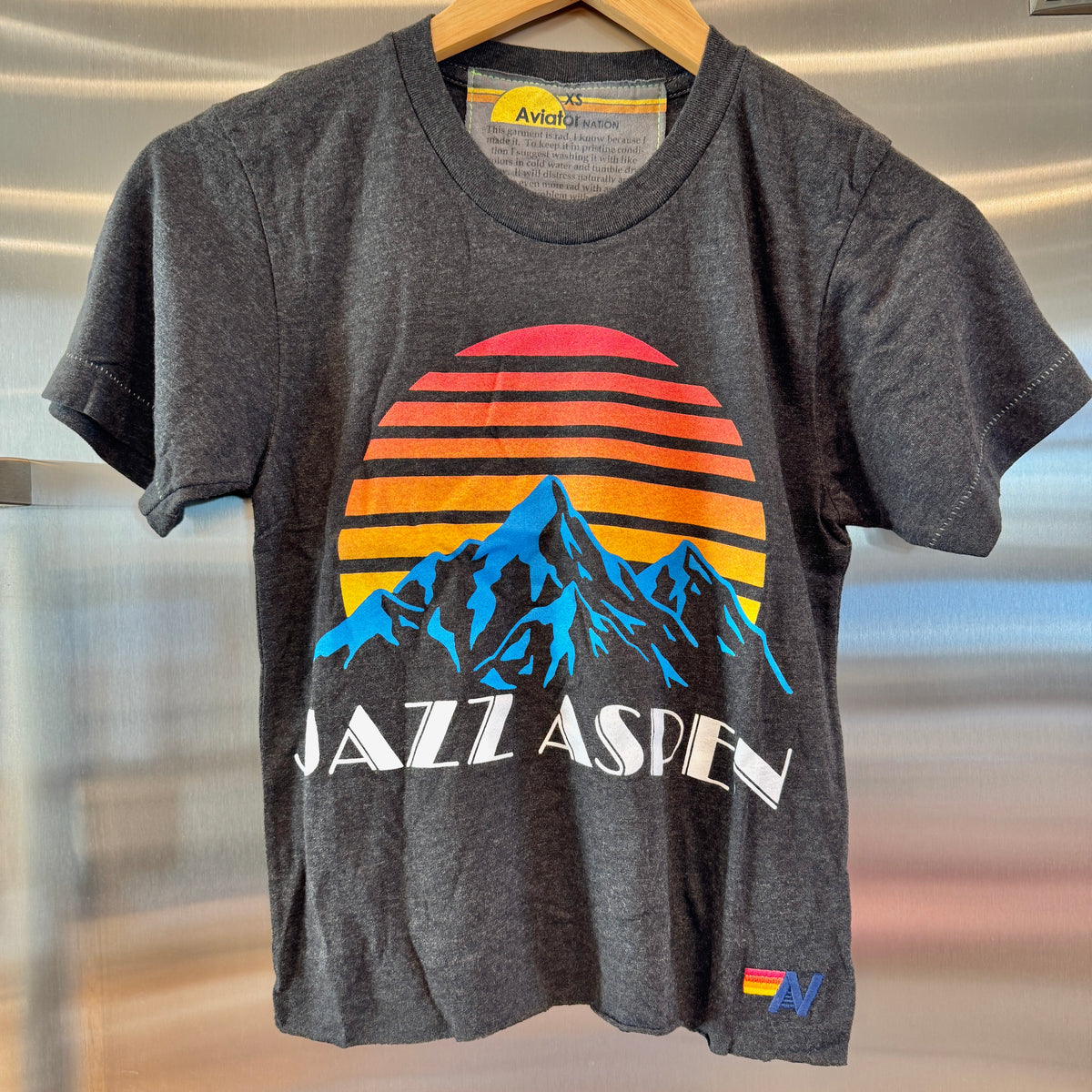 Aviator Nation Aspen Snowmass Jazz Festival 2025 Cropped Boyfriend Tee Shirt - Charcoal Grey