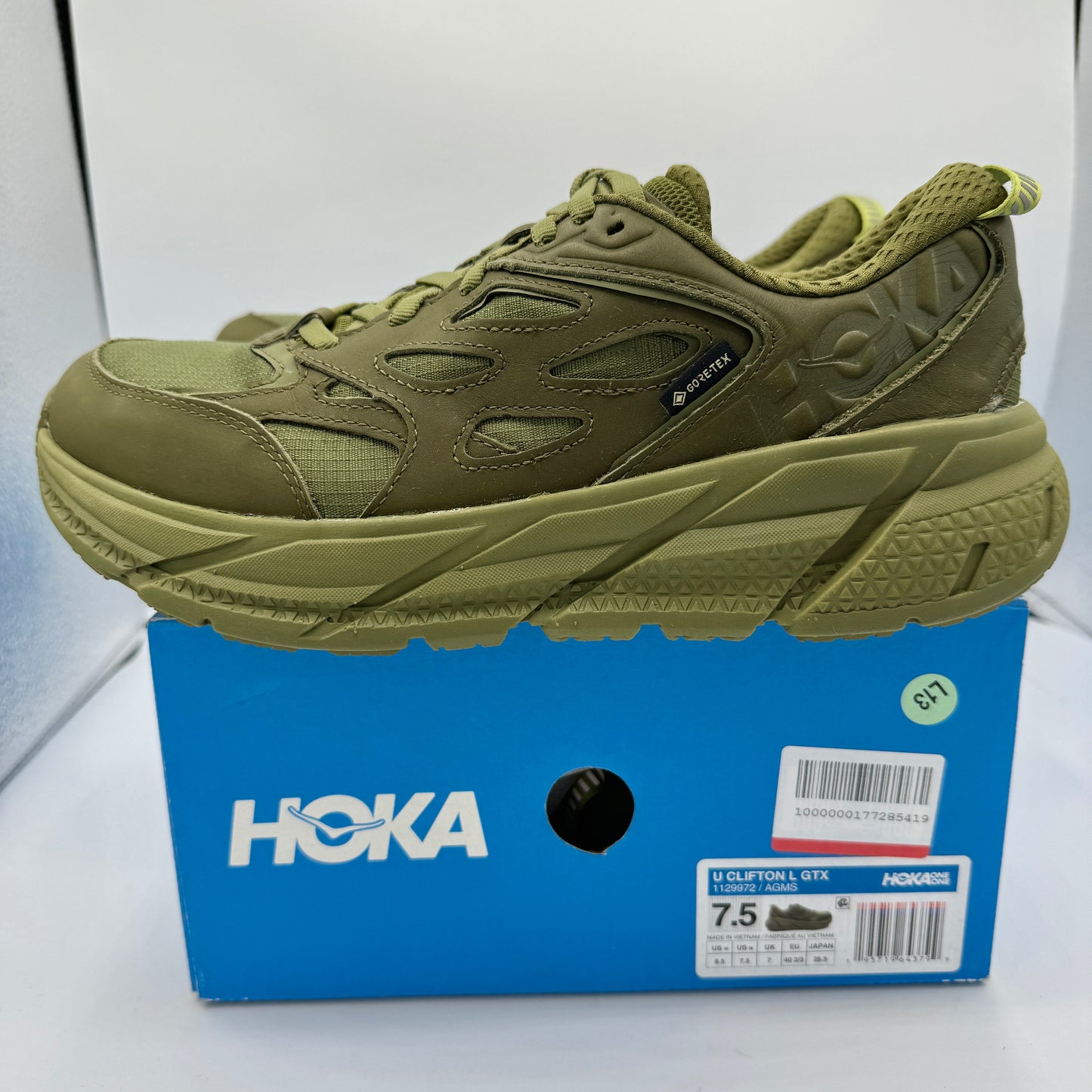 Hoka Clifton Leather Gore-Tex Waterproof Unisex Green Khaki Olive AGMS