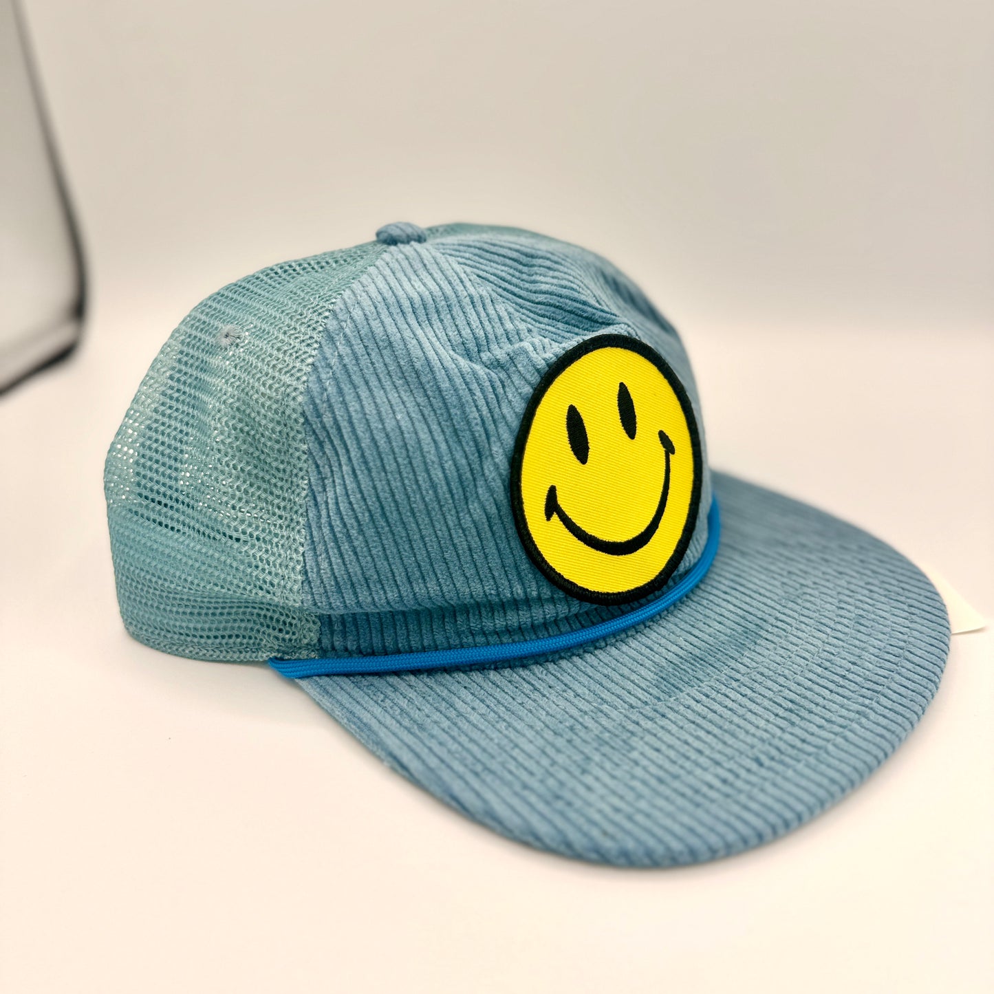 Aviator Nation Corduroy Trucker Hat Smiley Patch Embroidery Smile Light Blue