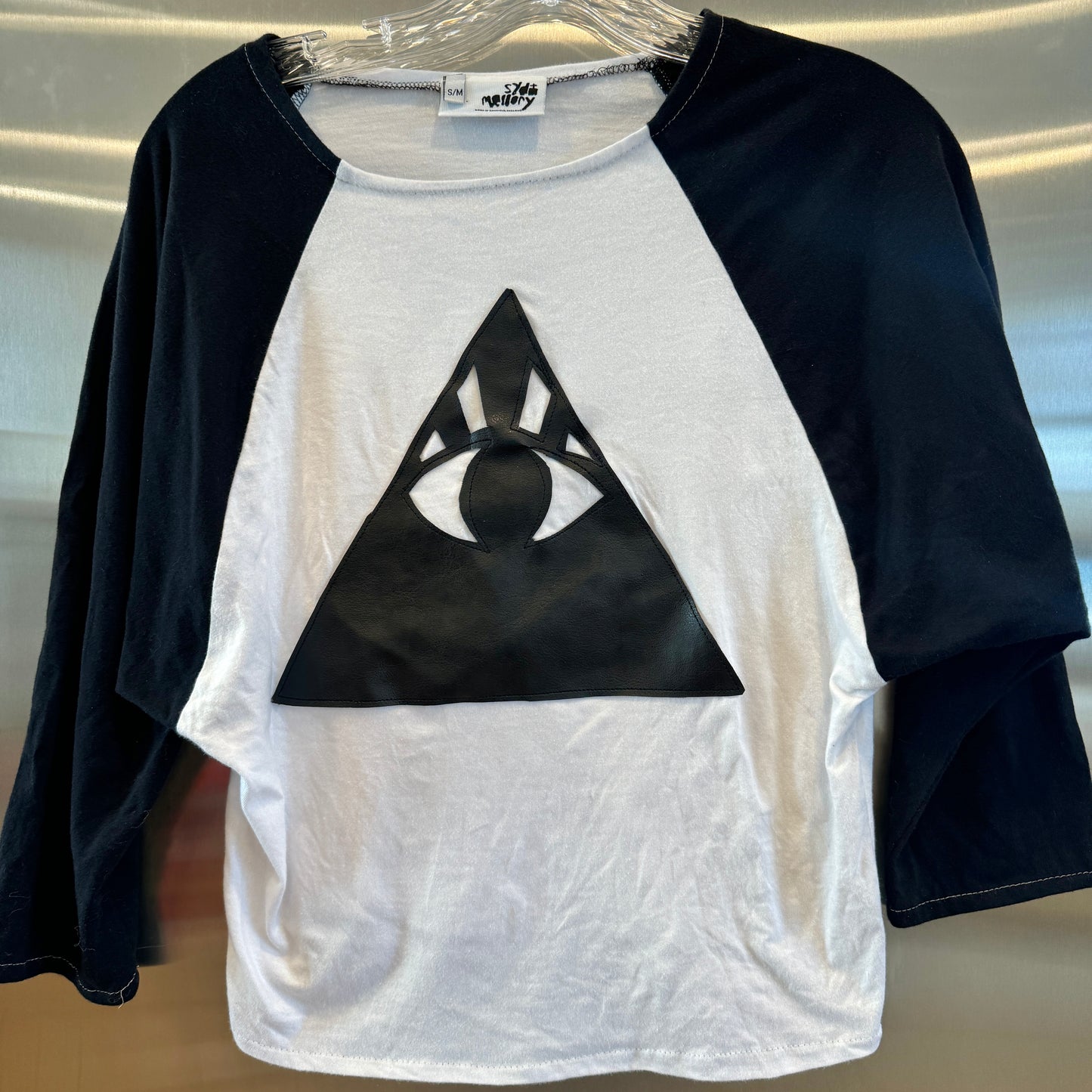 Syd and Mallory Handmade Shirt Baseball Tee Black White Leather Pyramid Pre-Owned