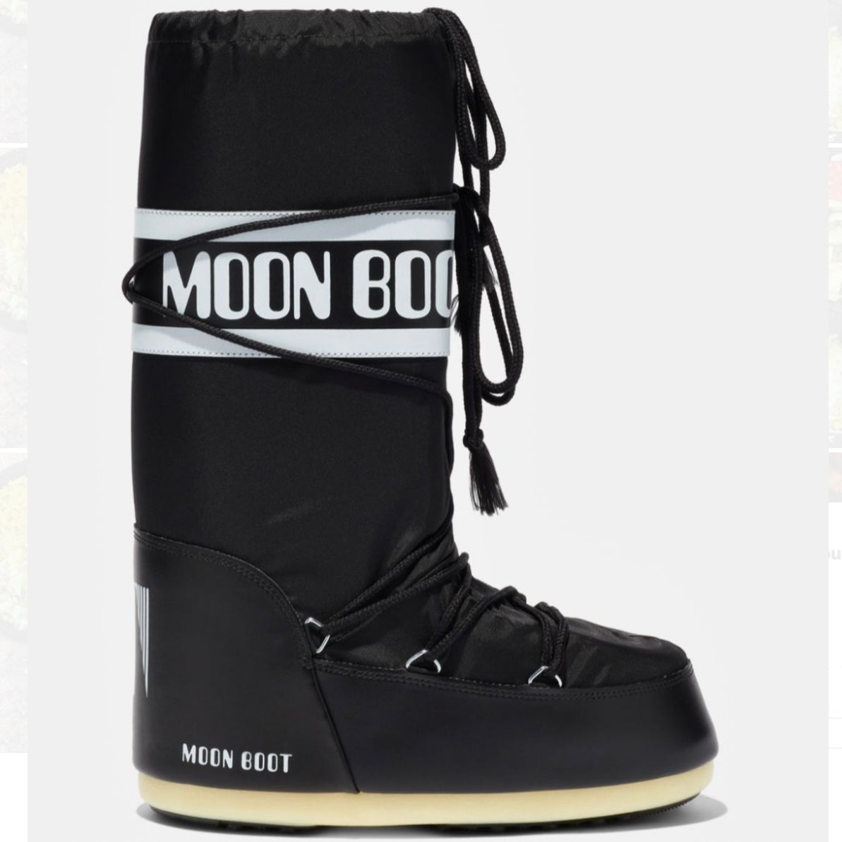 Moon Boot Nylon Icon Snow Boots Unisex Classic Tall Logos Black and white