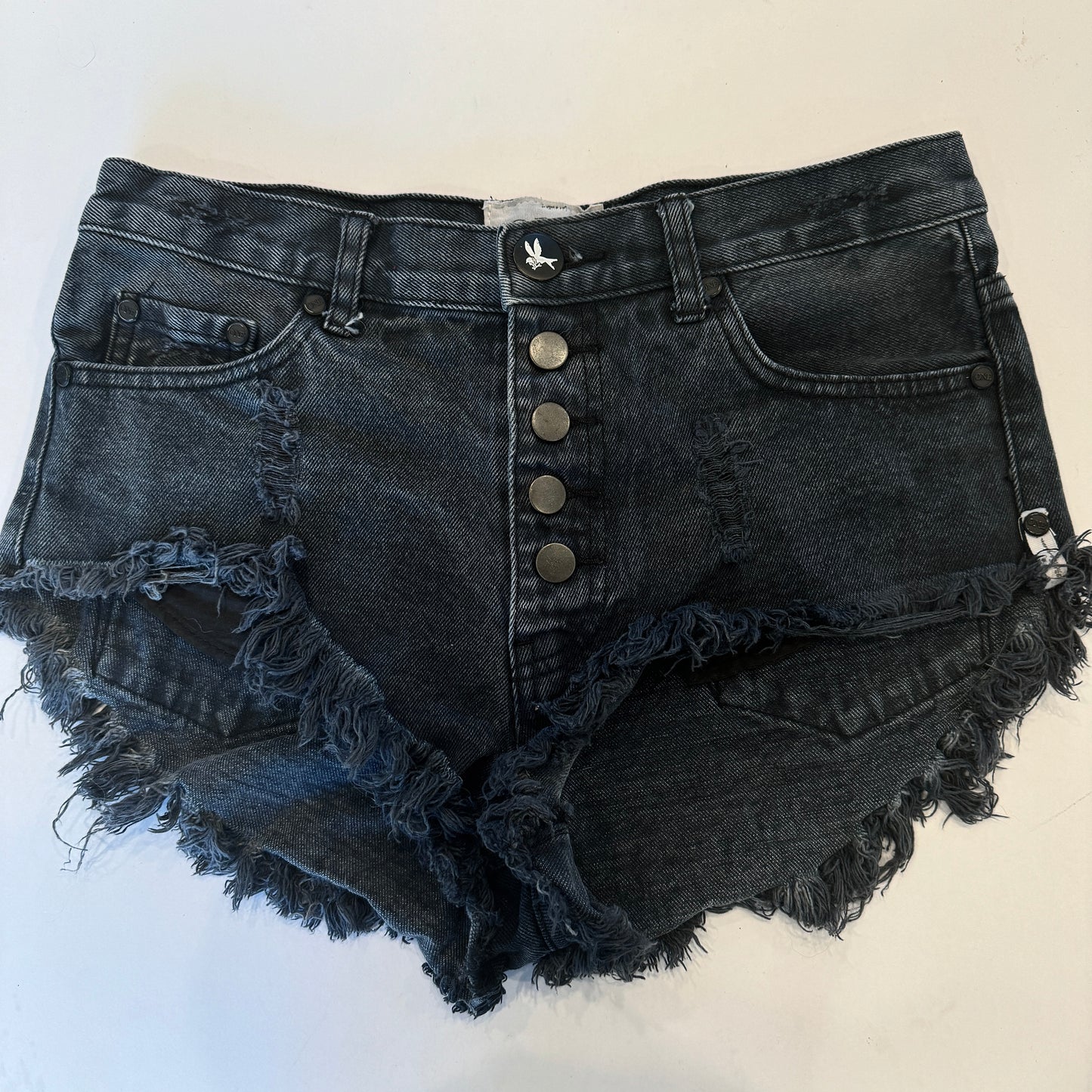 One Teaspoon Pre-Owned Rollers Dark Grey Shorts Distressed Oversized Jean Denim Shorts