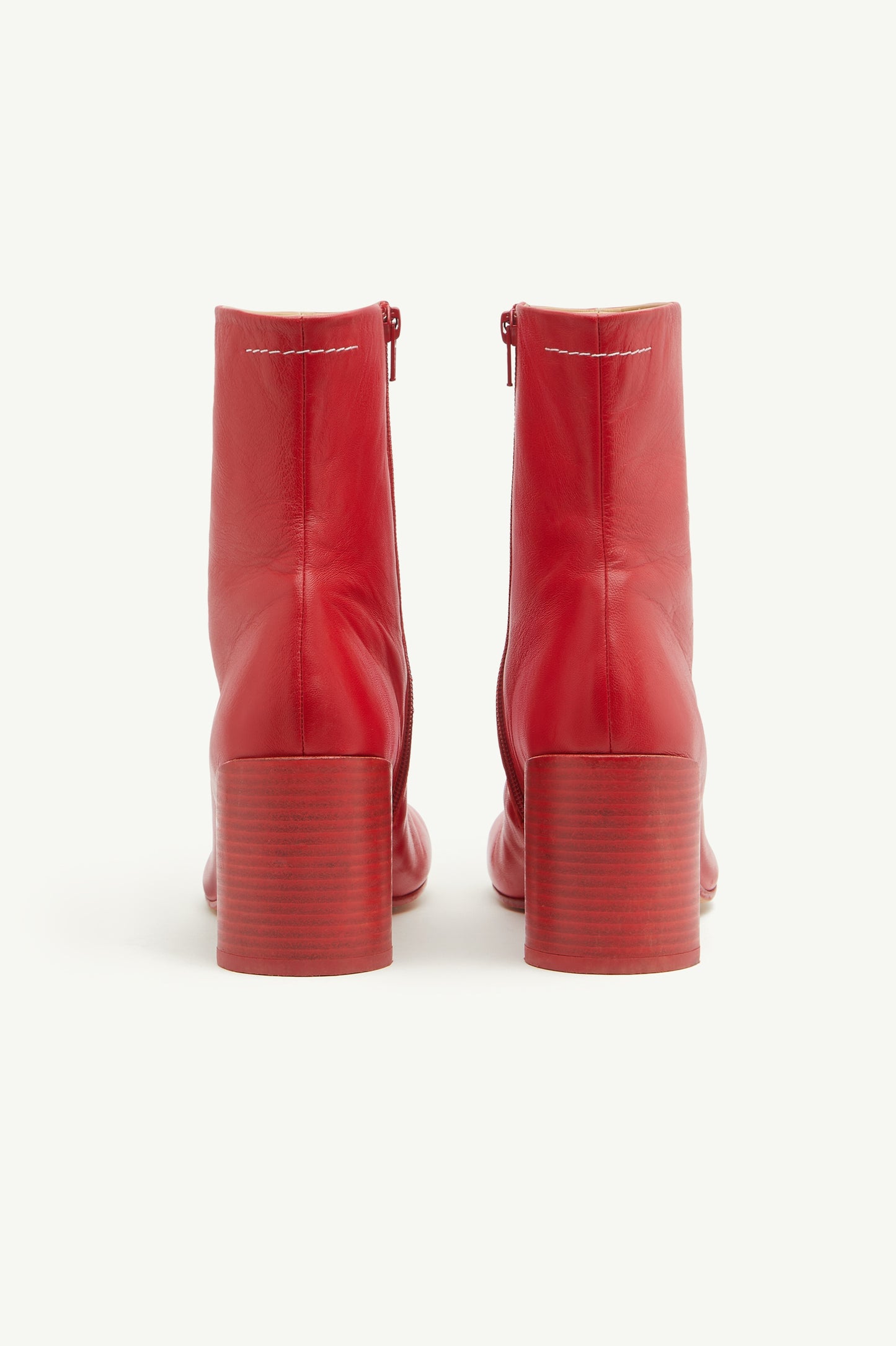 Maison Margeila MM6 Women’s Stitch Out Leather Anatomical Ankle Boots - Red