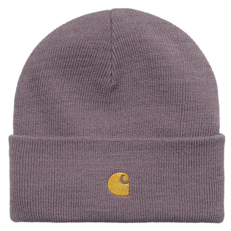 Carhartt BUNDLE of 2x Chase Beanie Misty Thistle Gold Logo Embroidery Hats